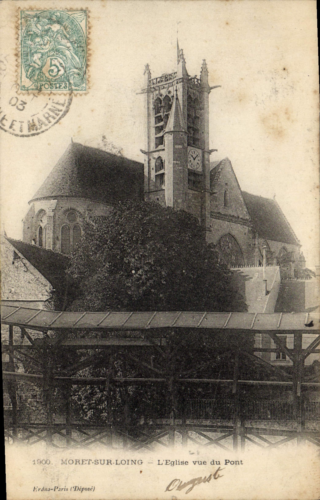 VINTAGE POSTCARD Moret On Loing the Church Seen Of the Bridge