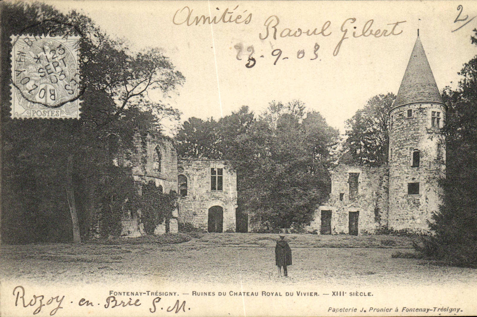 VINTAGE POSTCARD Fontenay Tresigny Ruins Of the royal Castle Of the Fish pond