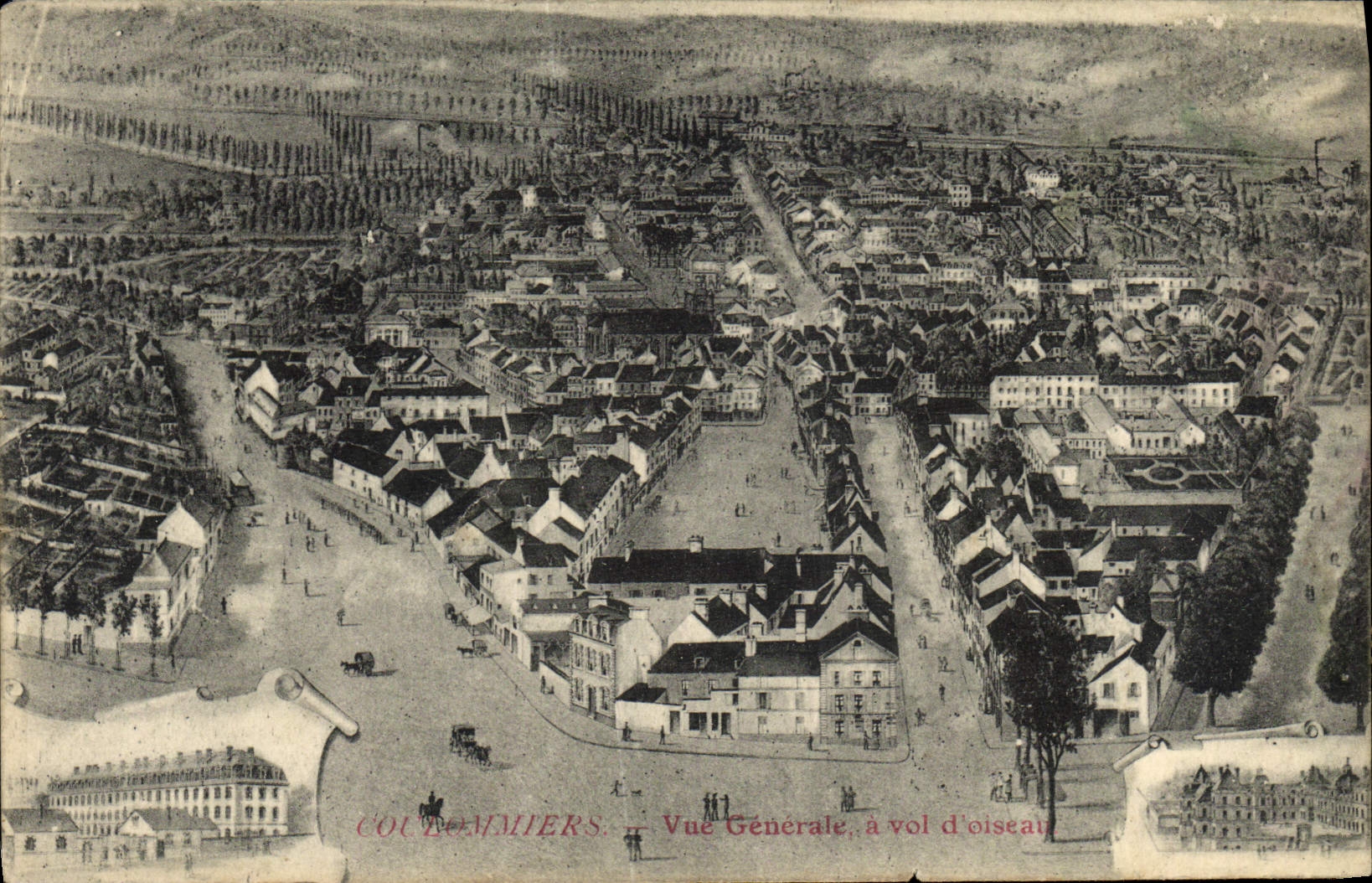 VINTAGE POSTCARD Coulommiers View As the crow flies