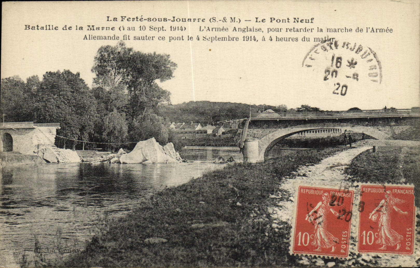 VINTAGE POSTCARD Ferte Under Jouarre the new Bridge Battles Of the Militaria Marne