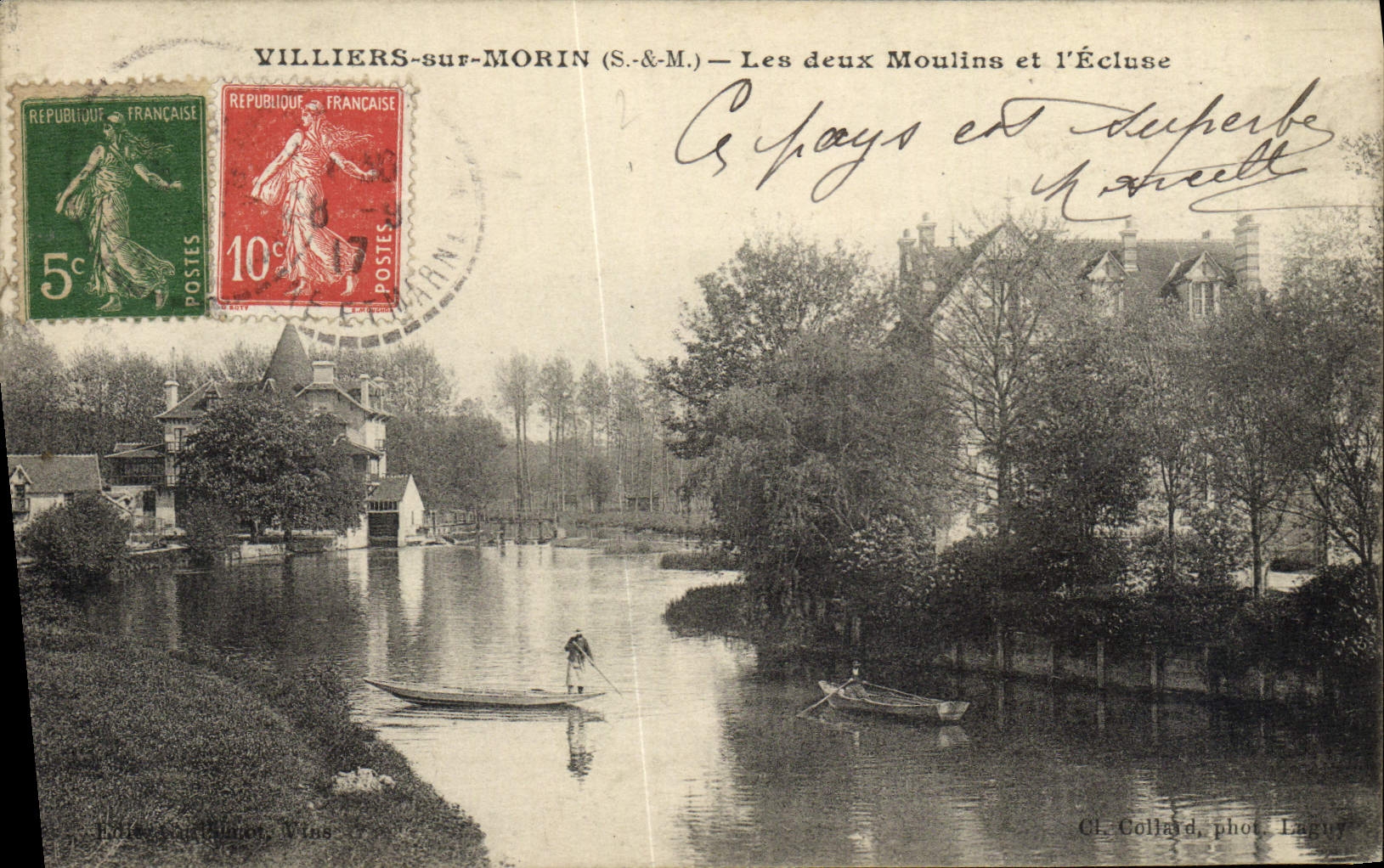 VINTAGE POSTCARD Villiers On Morin Both Moulins And the Lock