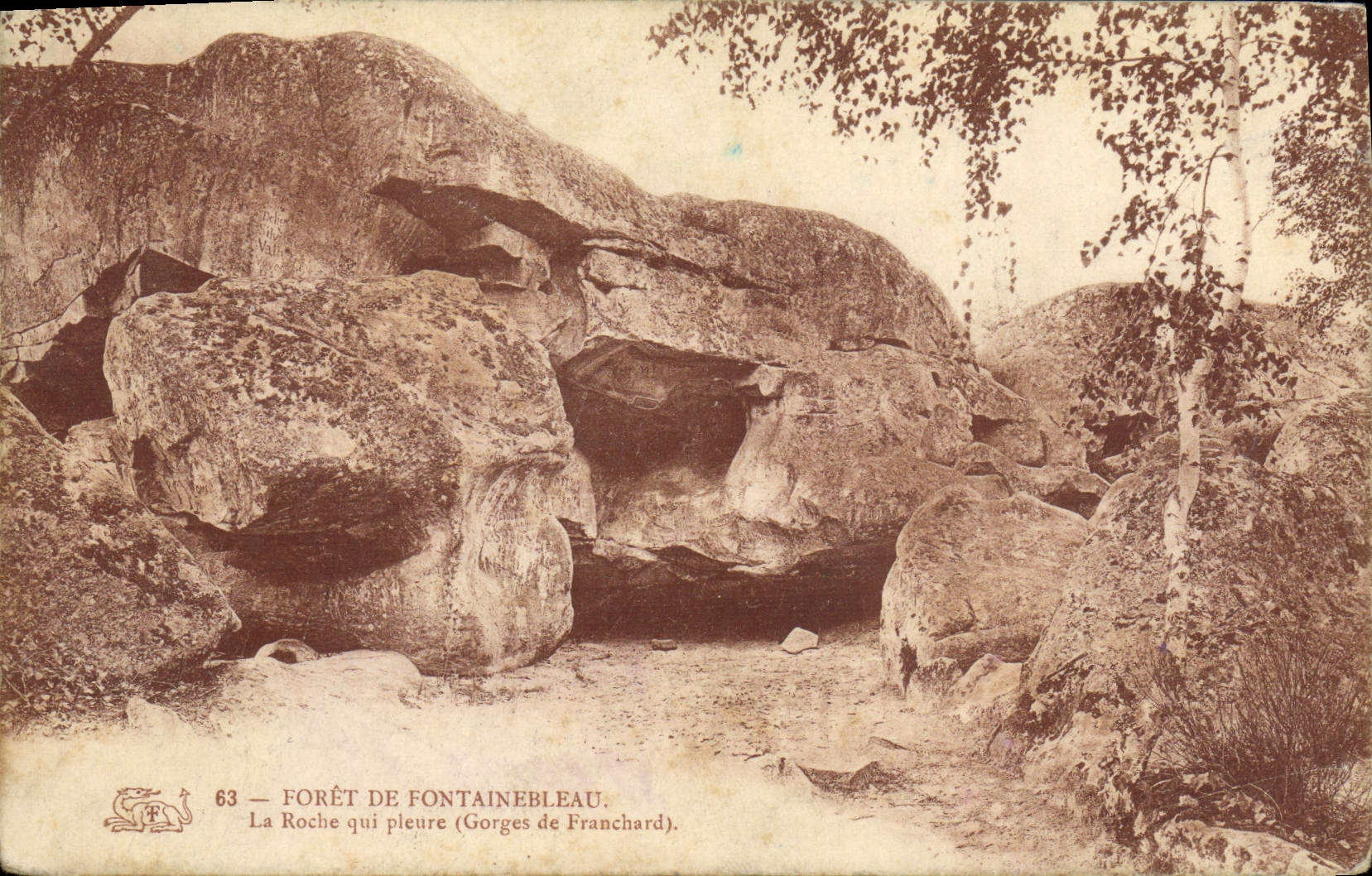 VINTAGE POSTCARD Drill De Fontainebleau the Rock Which Cries Falls of Franchard