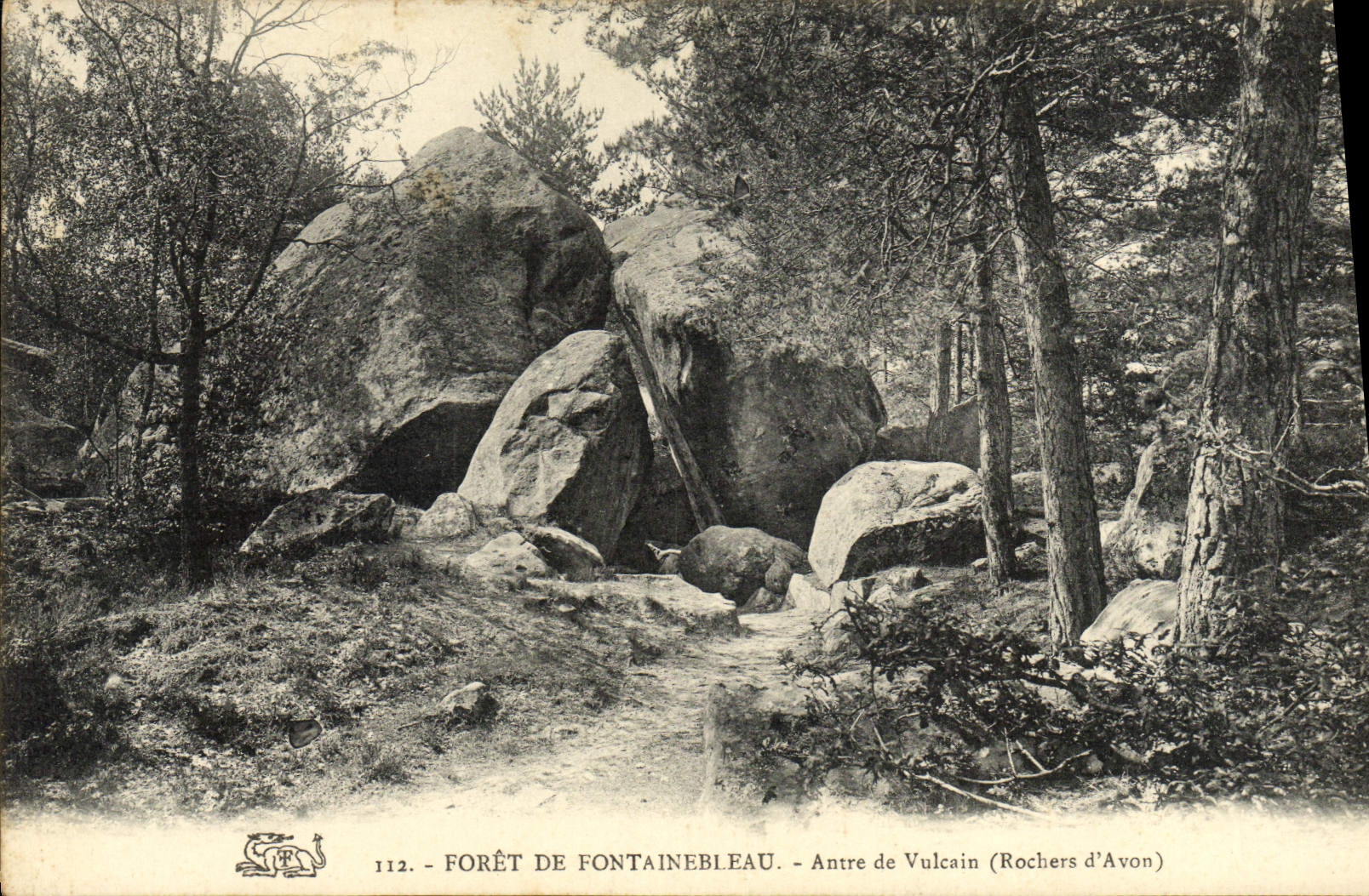 VINTAGE POSTCARD Drill De Fontainebleau Cave Of Vulcan Rocks of Avon
