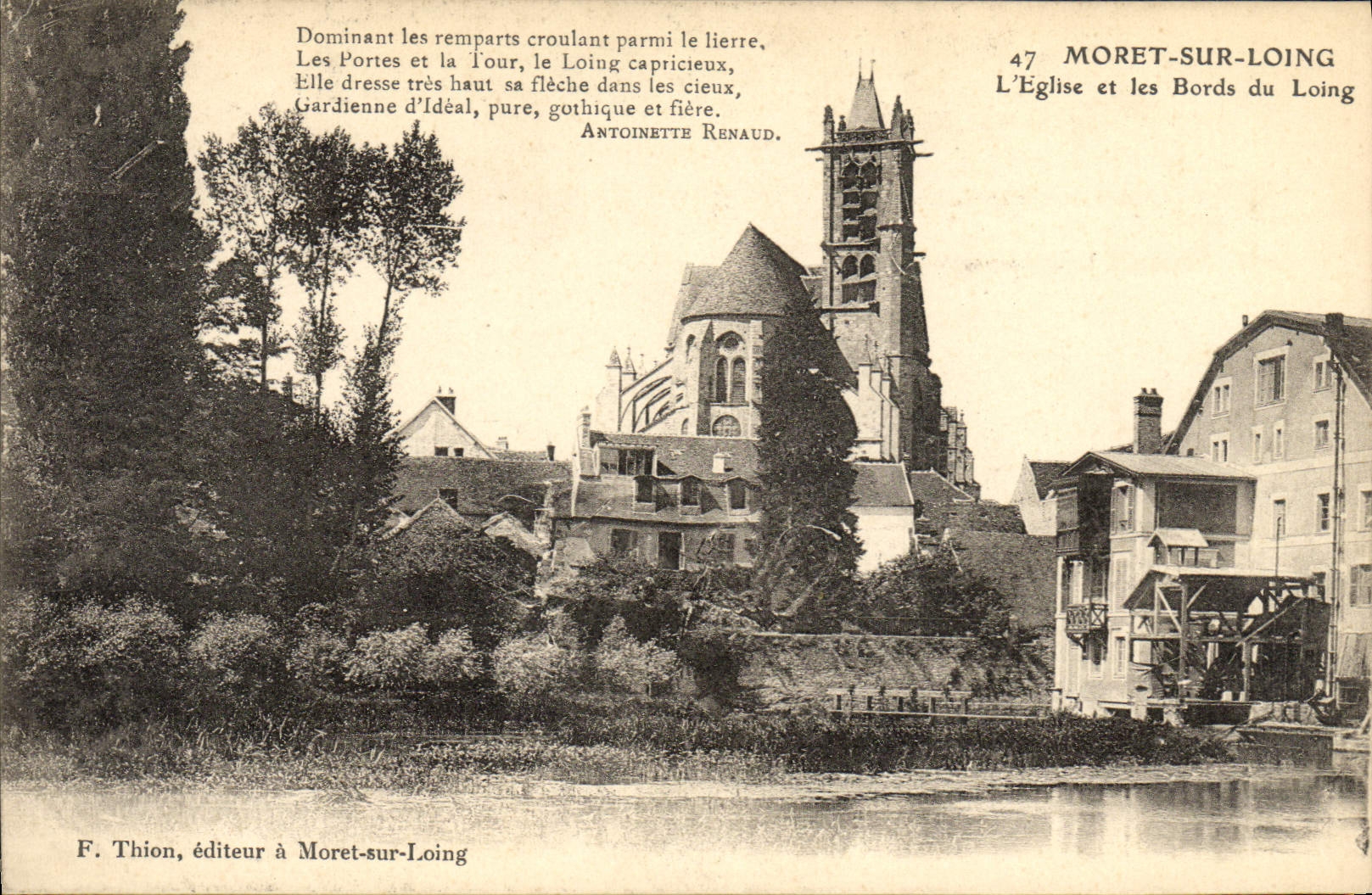 VINTAGE POSTCARD Moret On Loing the Church And Edges Of Loing
