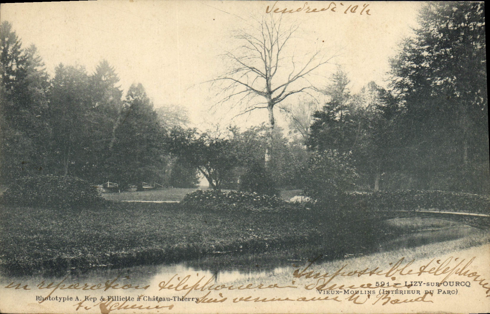 VINTAGE POSTCARD Lizy On Old Ourcq Moulins Interior of the park