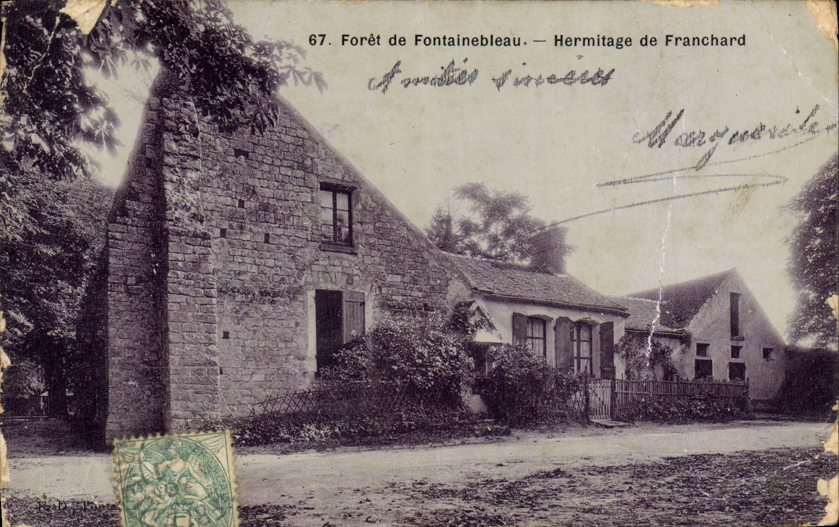 VINTAGE POSTCARD Drill De Fontainebleau Hermitage De Franchard