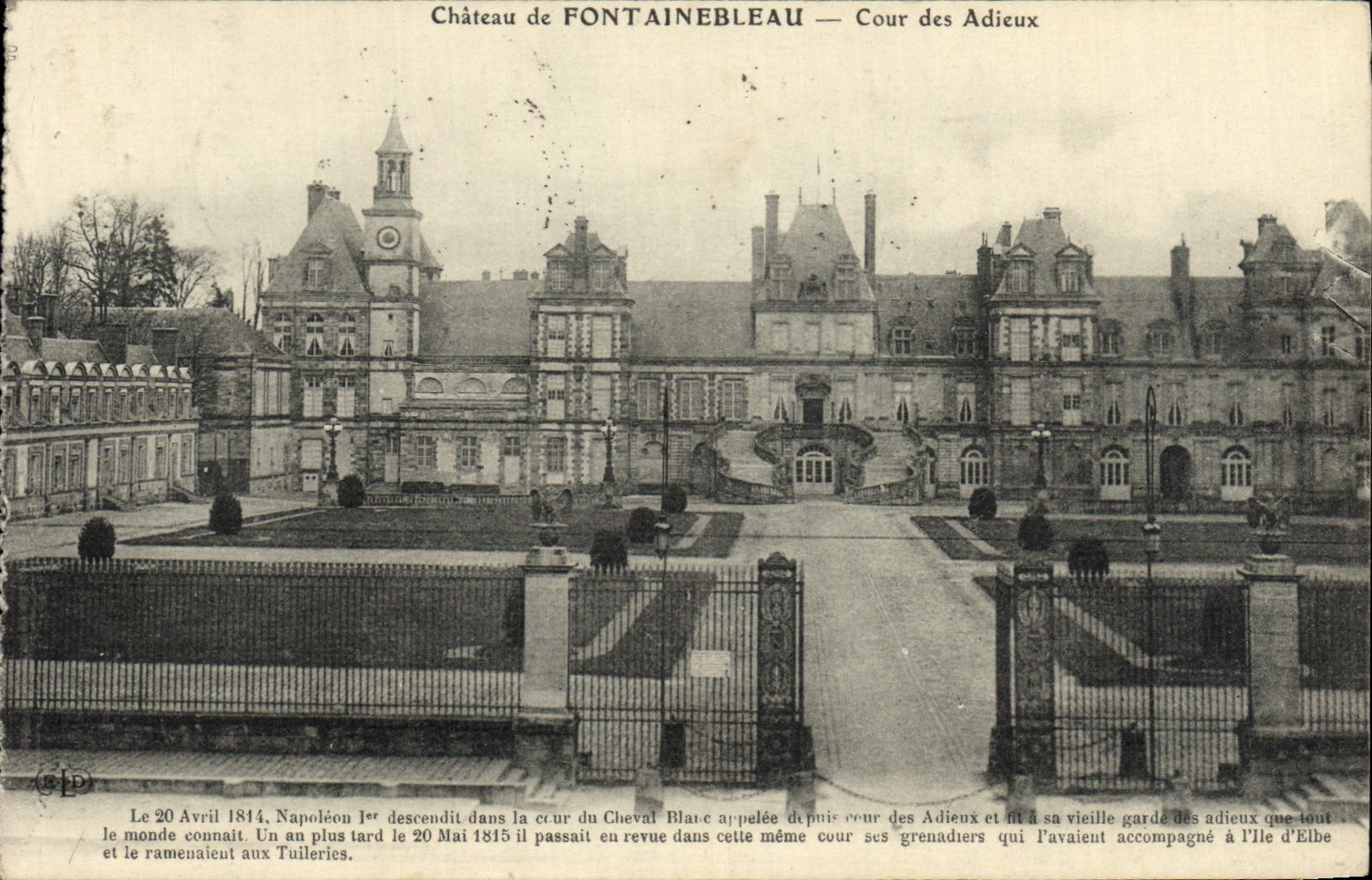 VINTAGE POSTCARD Castle of Fontainebleau Court of the good-byes