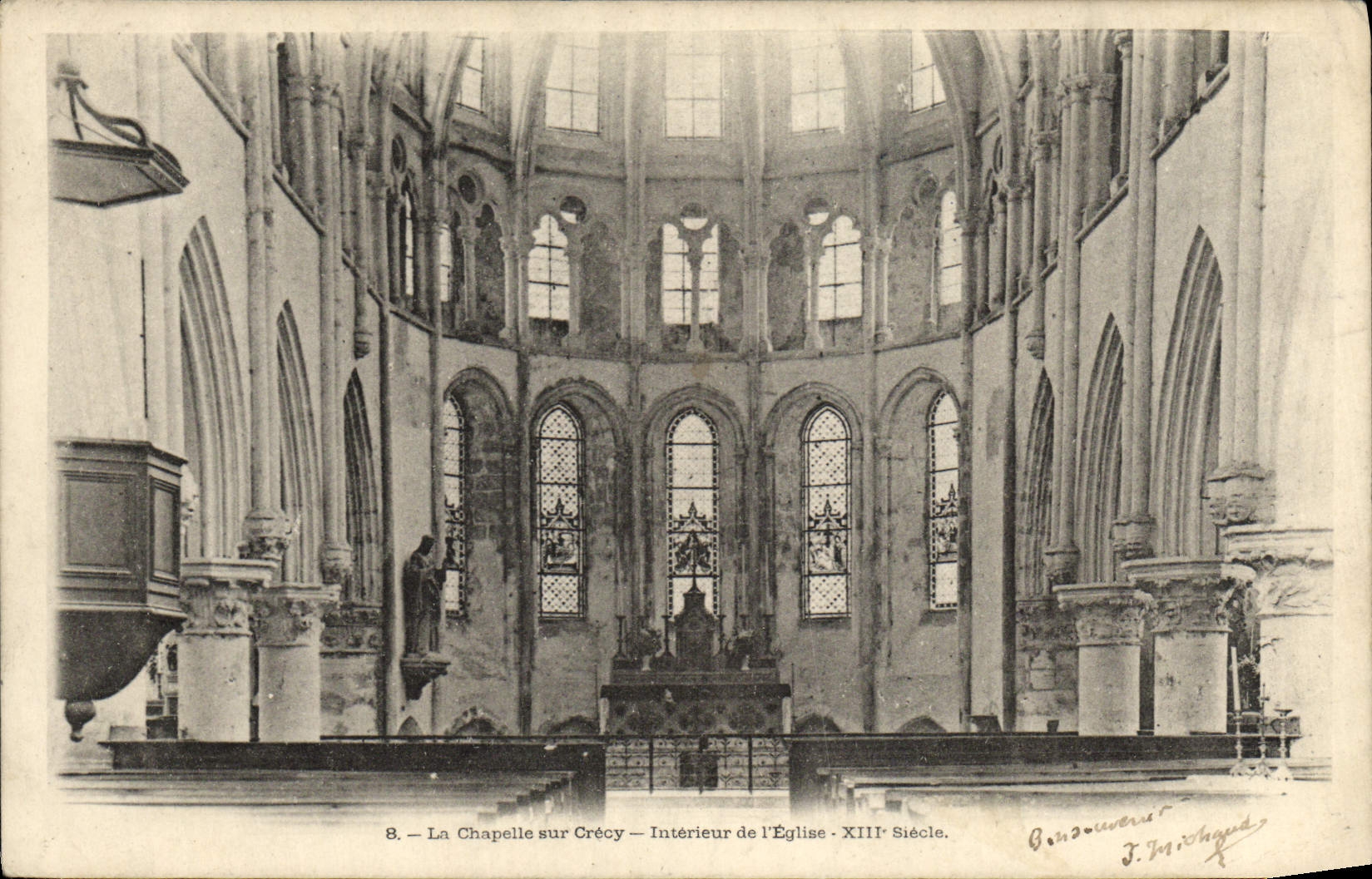 VINTAGE POSTCARD La Chapelle on Crecy Interieur of the church Stamps Swiss Tax