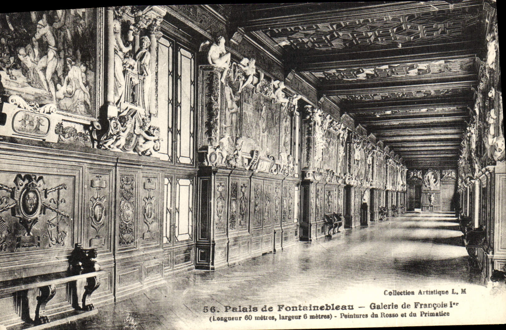 VINTAGE POSTCARD Palate De Fontainebleau Gallery Of François the 1st Paintings of Rosso and Primatice