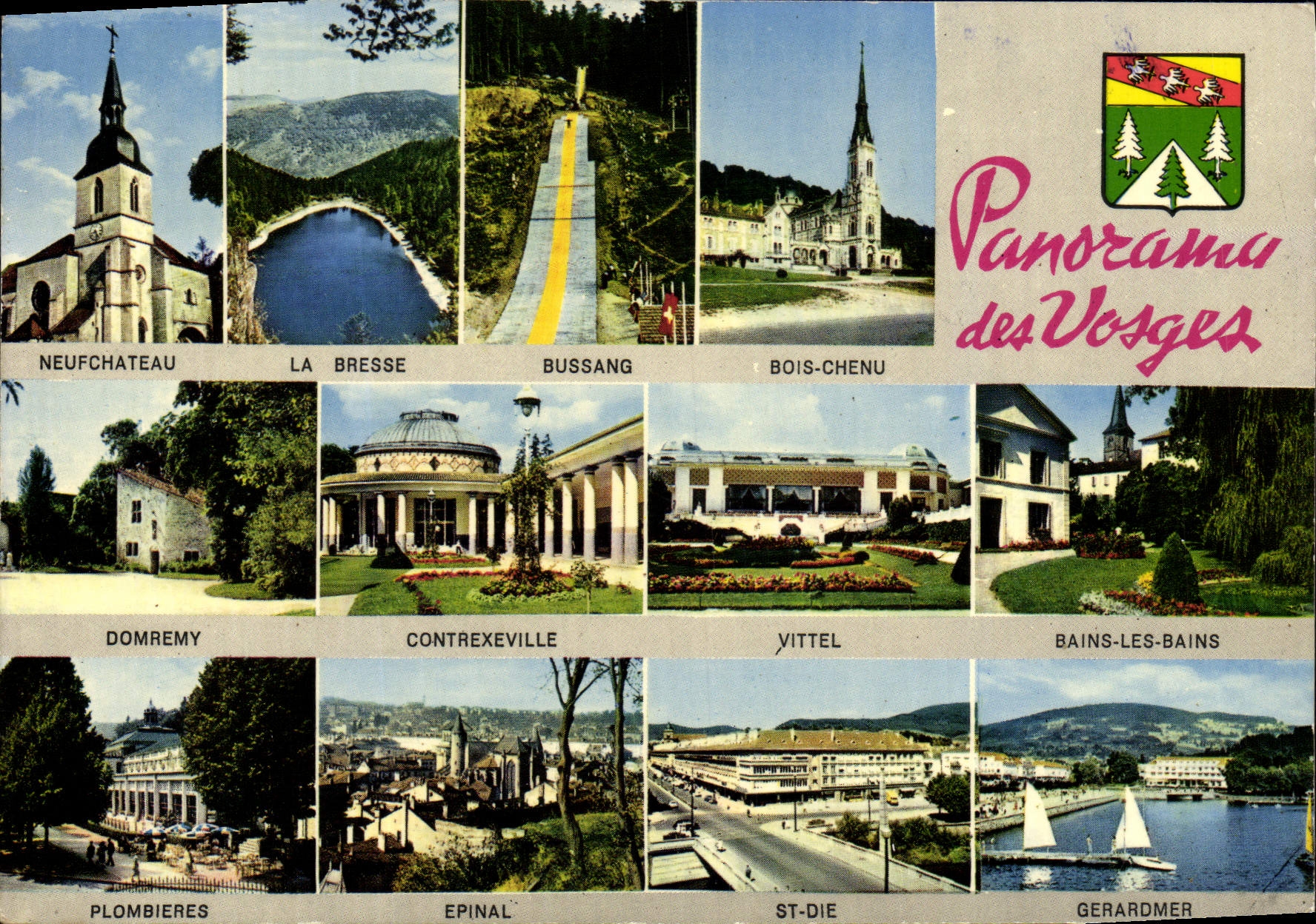 CPM Panorama Des Vosges Neufchateau Bussang Vois Chenu Domremy Contrexeville Vittel