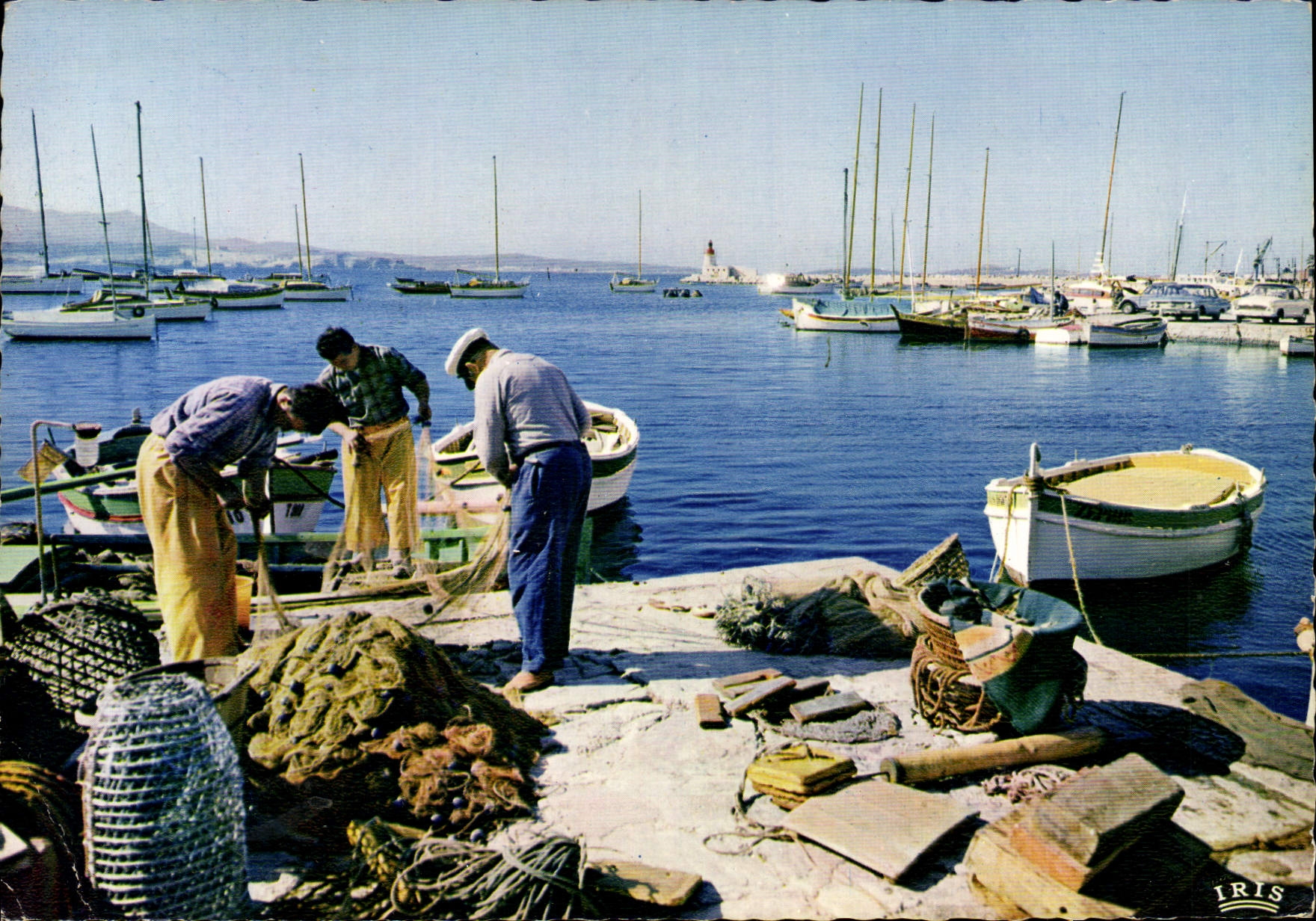 VINTAGE POSTCARD Reflections Of the Dimension of Azure Fishing In the Mediterranean Preparations for the sin