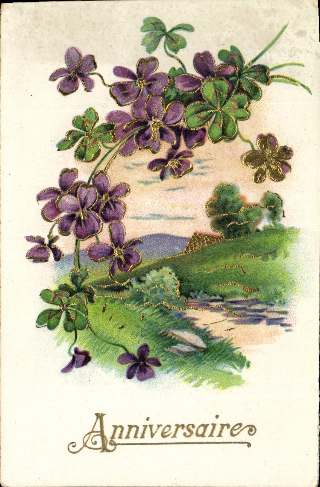 CPA Anniversaire Fleurs Trefles