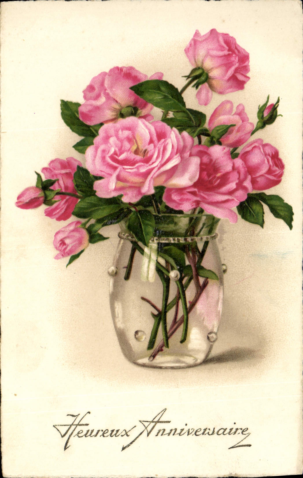 CPA Heureux Anniversaire Fleurs