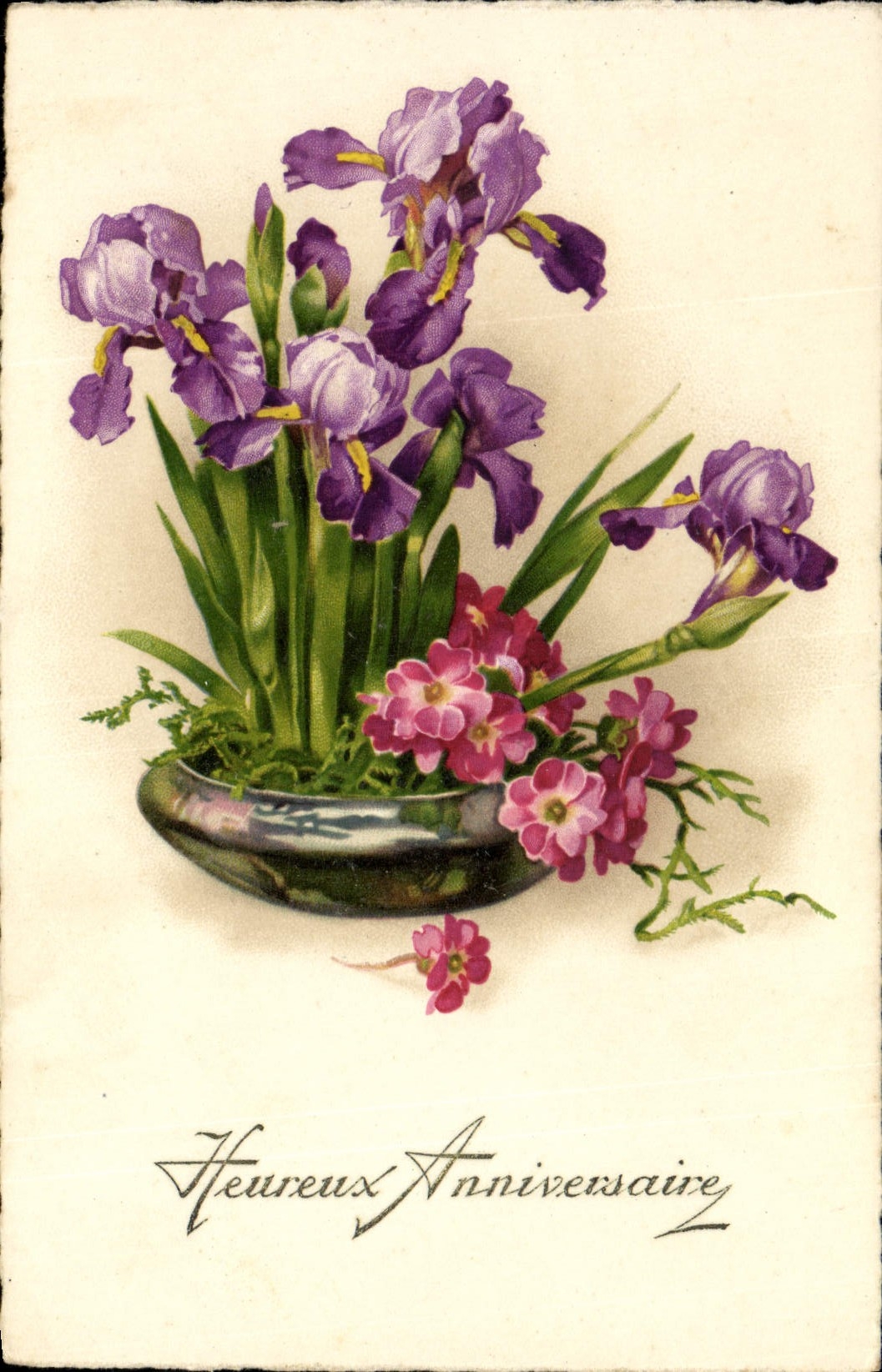 CPA Heureux Anniversaire Fleurs