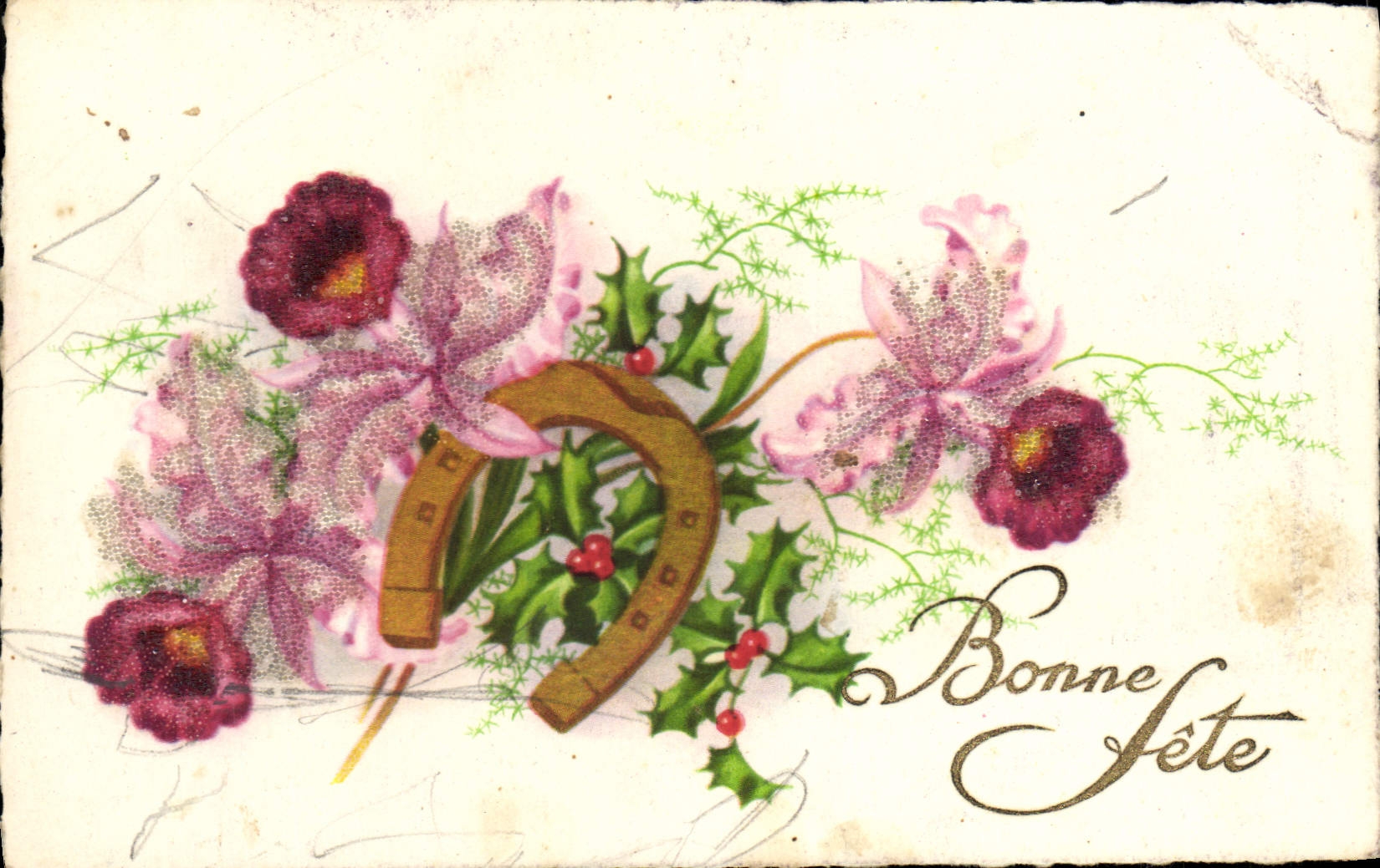 CPA Bonne Fete Fleurs Fer a cheval