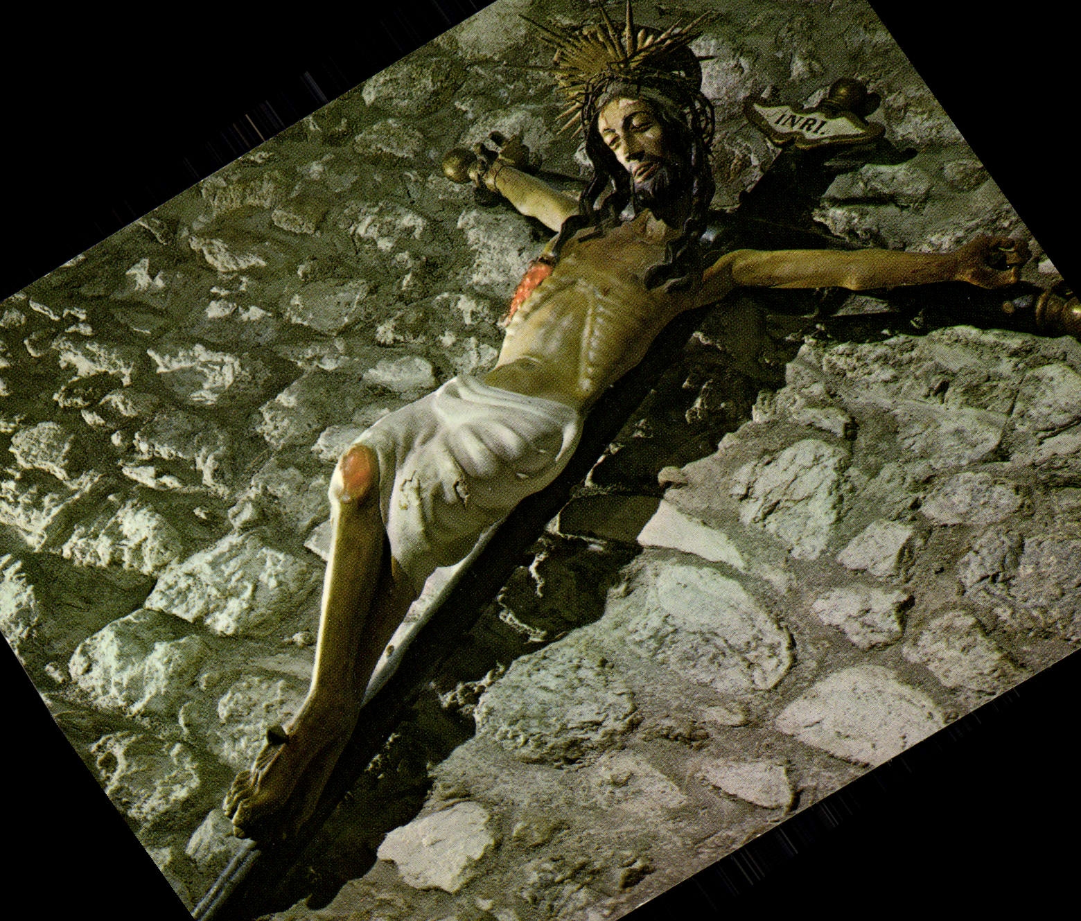 MODERN CARD the Church Of Villefranche De Conflent large Christ out of wooden