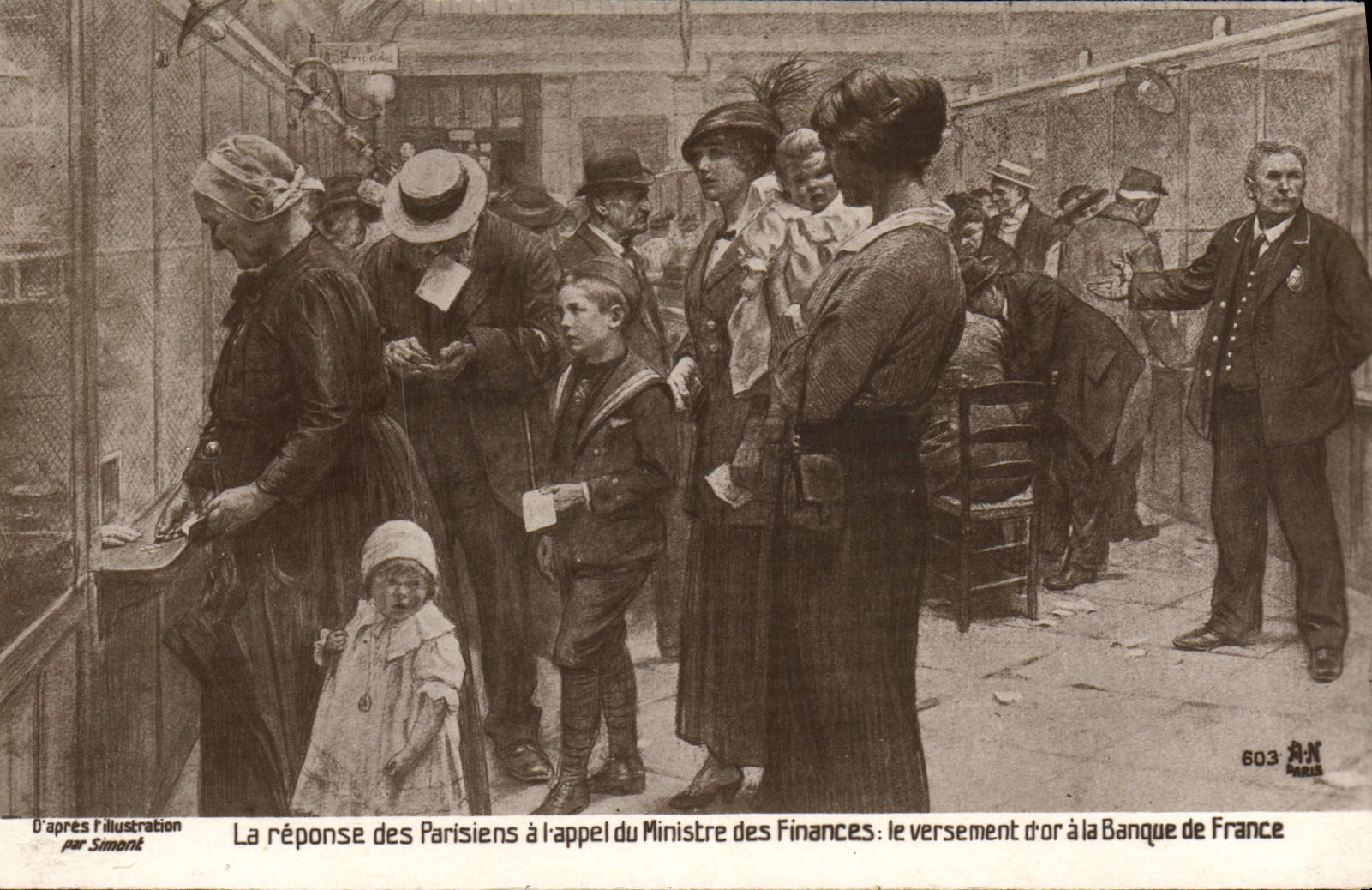 VINTAGE POSTCARD the Response Of Parisian To the Call Of the Minister for Finance the Payment Of Gold in Banque de France