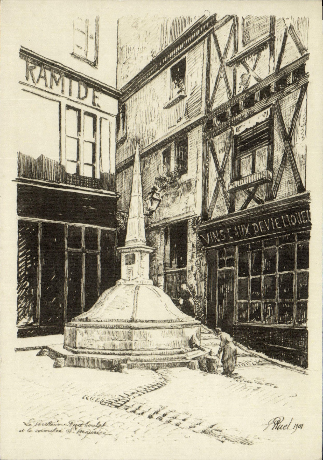 POSTAL MODERNA Musee de encoleriza la bola del pie de la fuente encoleriza Dessin despluma de Abel Ruel