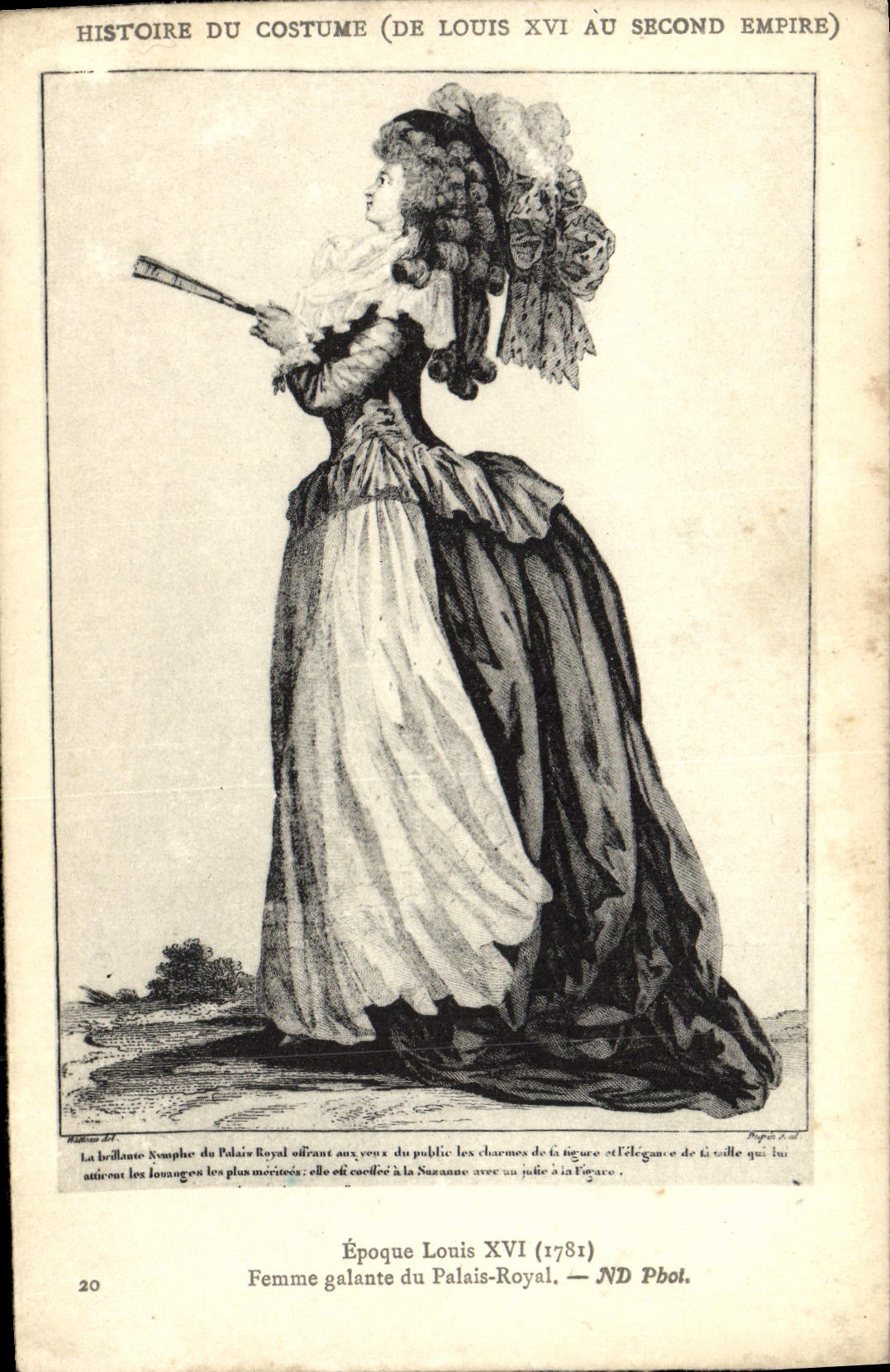 VINTAGE POSTCARD History Of the Costume gallant Woman of the Paris Palais Royal