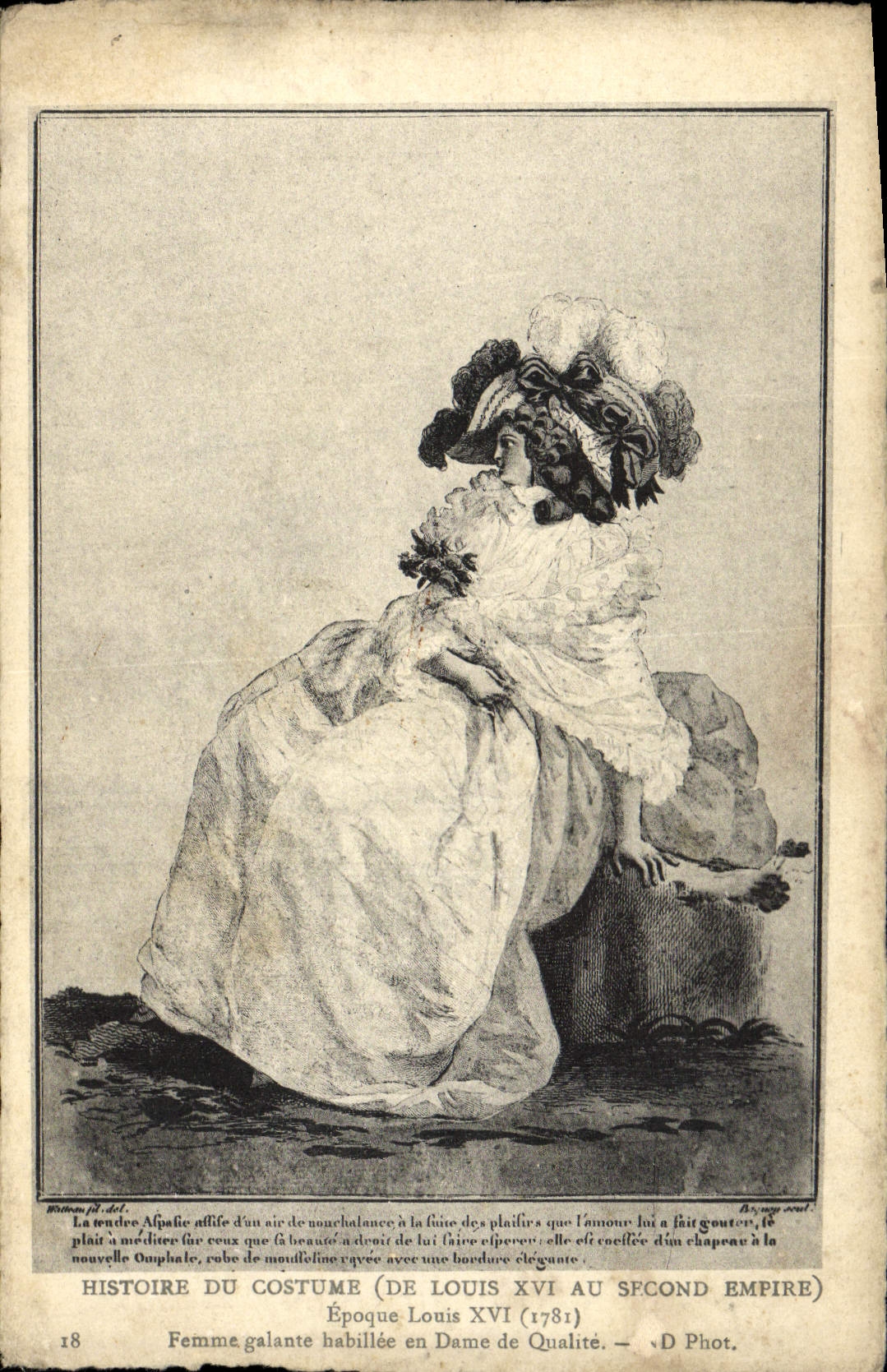 VINTAGE POSTCARD History Of the Costume Woman galatne Time Louis XVI