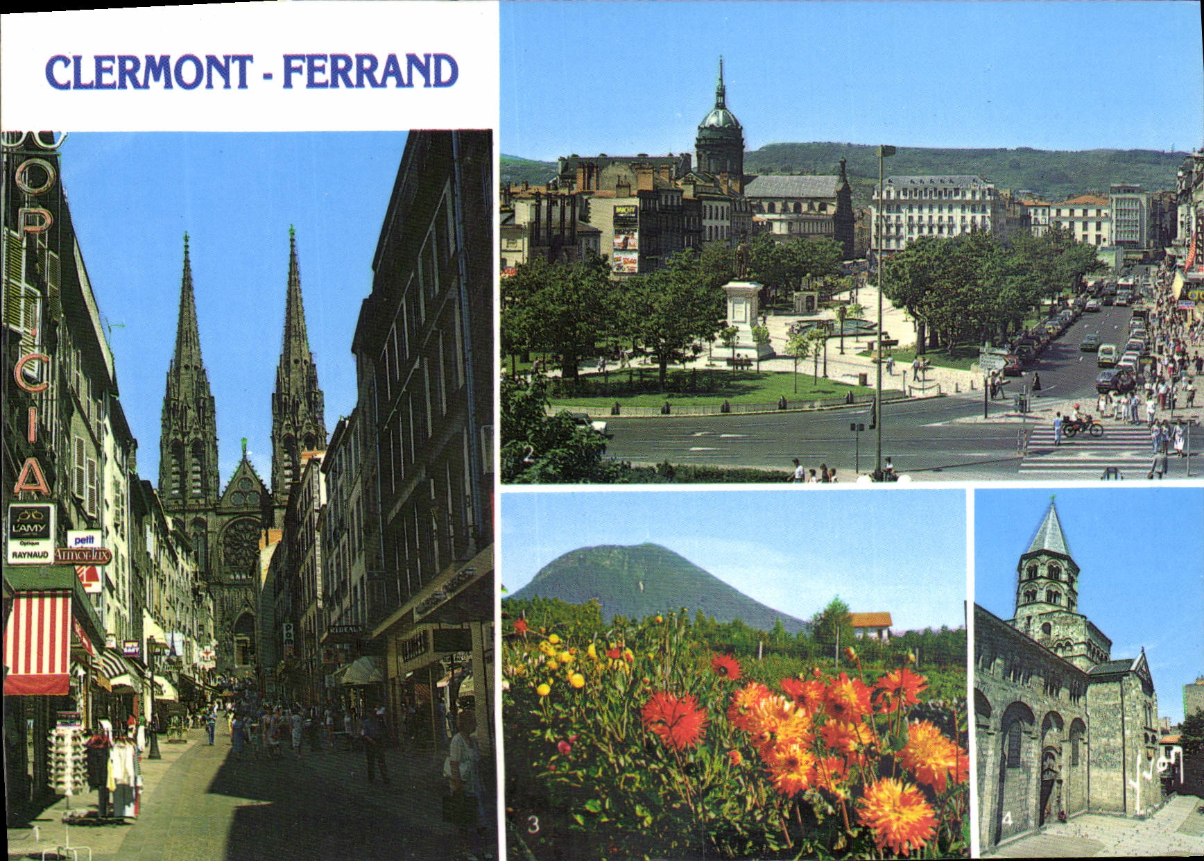 POSTAL MODERNA Clermont-Ferrand la calle de las grasas y los lugares de la catedral de Jaude Basilique Notre Dame de Port