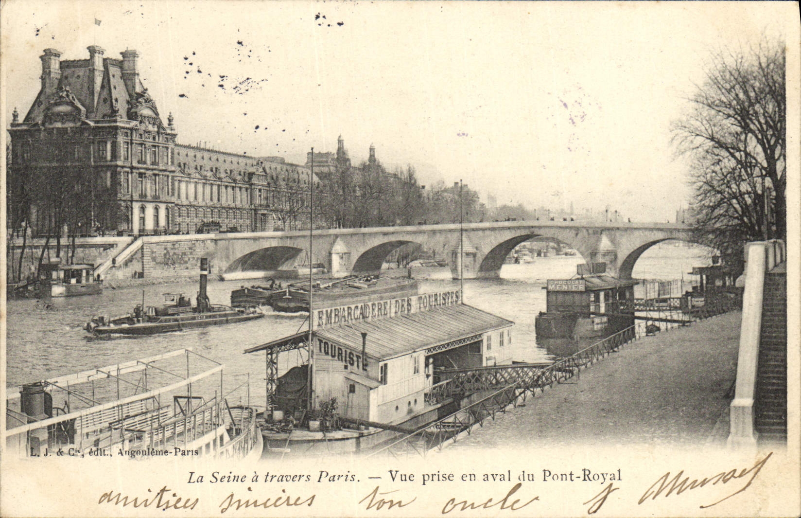 CPA La Seine A Travers Paris Vue Prise En Aval Du Pont Royal Bateaux