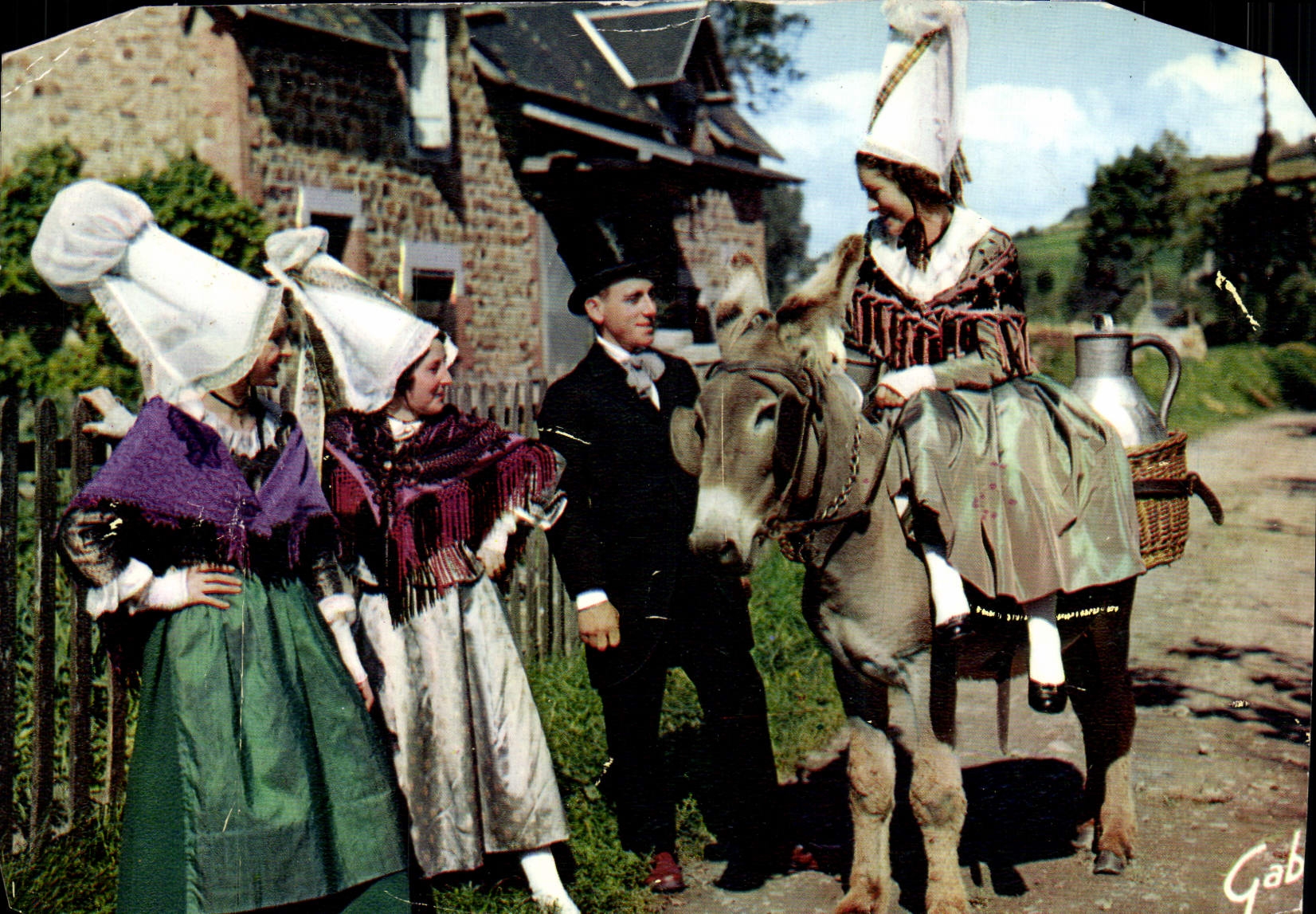 CPM La Normande Papillons D'Avranches La Porteuse De Lait d'Avranches Ane Mule