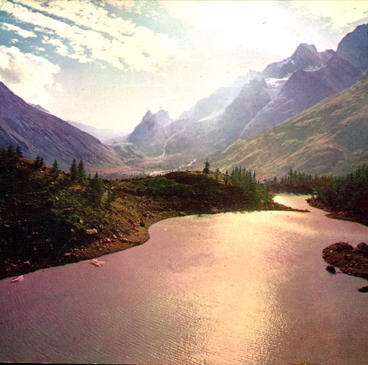 POSTAL MODERNA puesta del sol de Veny del valle de Courmayeur en el lago Miage