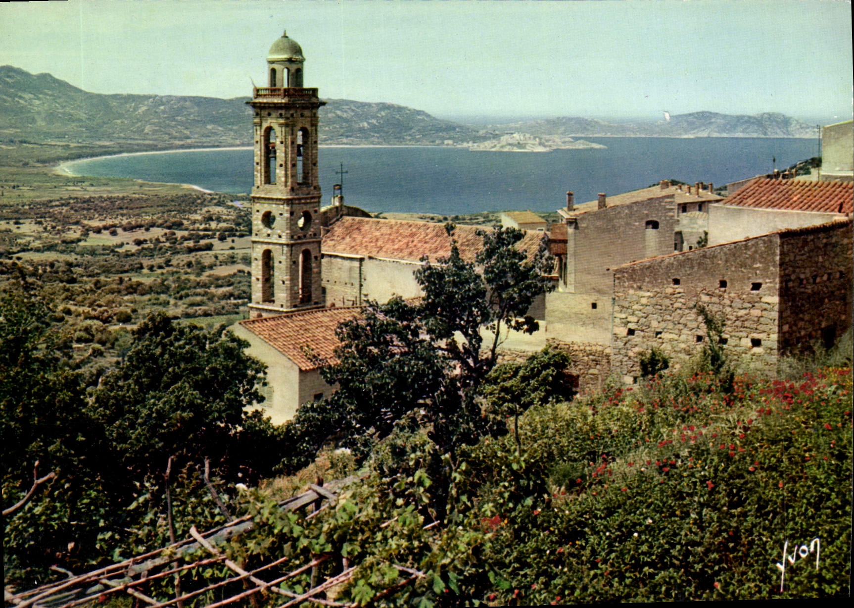 POSTAL MODERNA colores y luz del oasis de Francia Córcega de la belleza de Lumio
