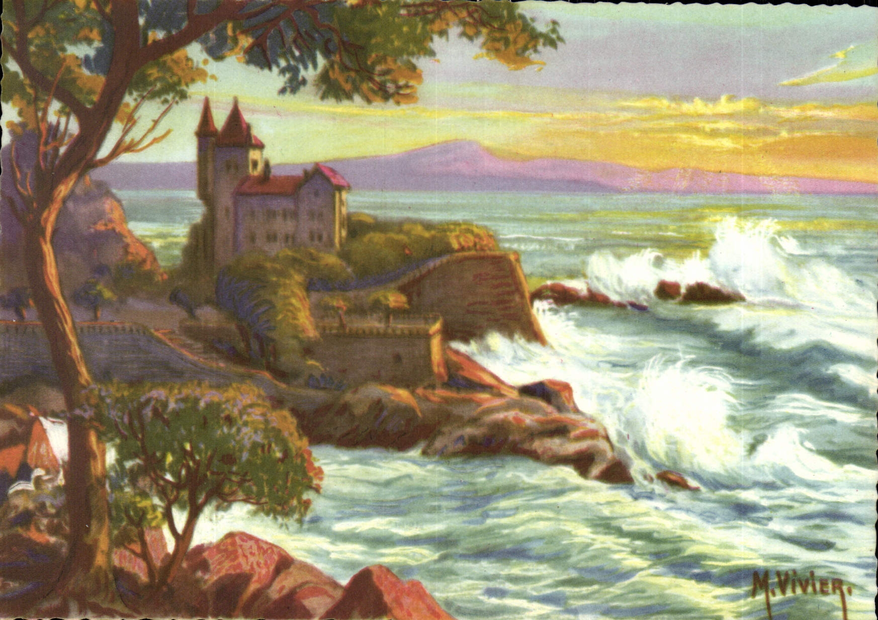 VINTAGE POSTCARD Biarritz the Castle Basque And the Pyrenees Fish pond