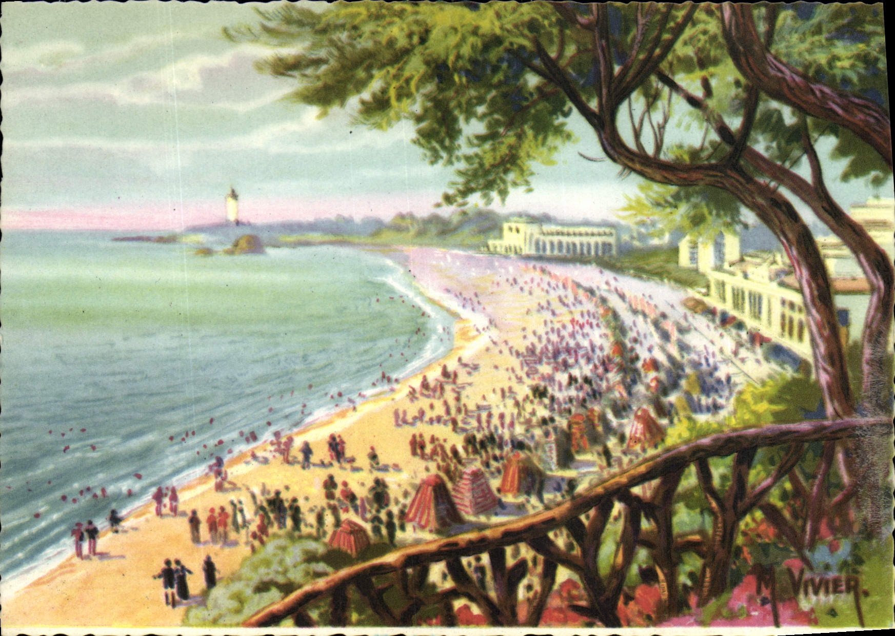 VINTAGE POSTCARD Biarritz Main beach the Fish pond