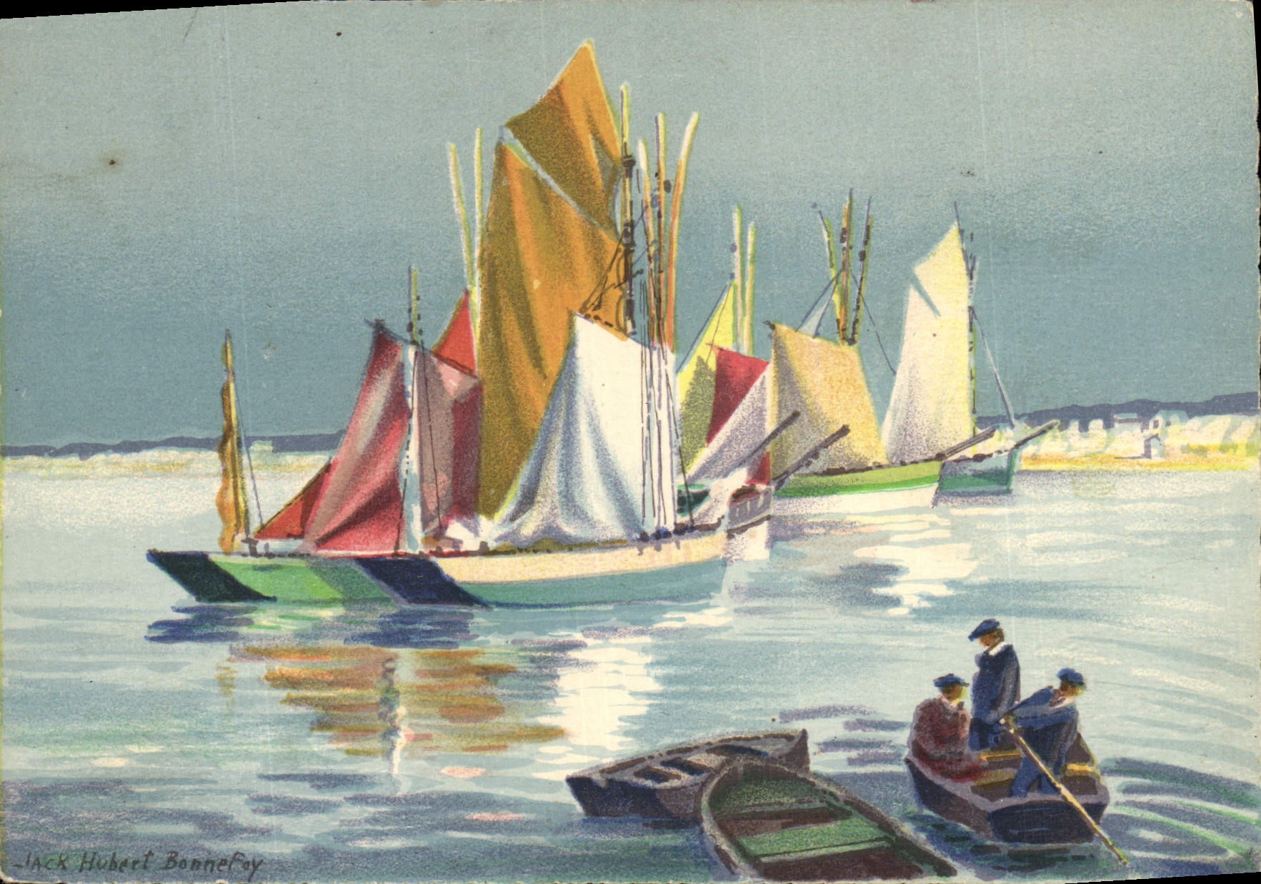 VINTAGE POSTCARD Fantasy Seen artistic Boats