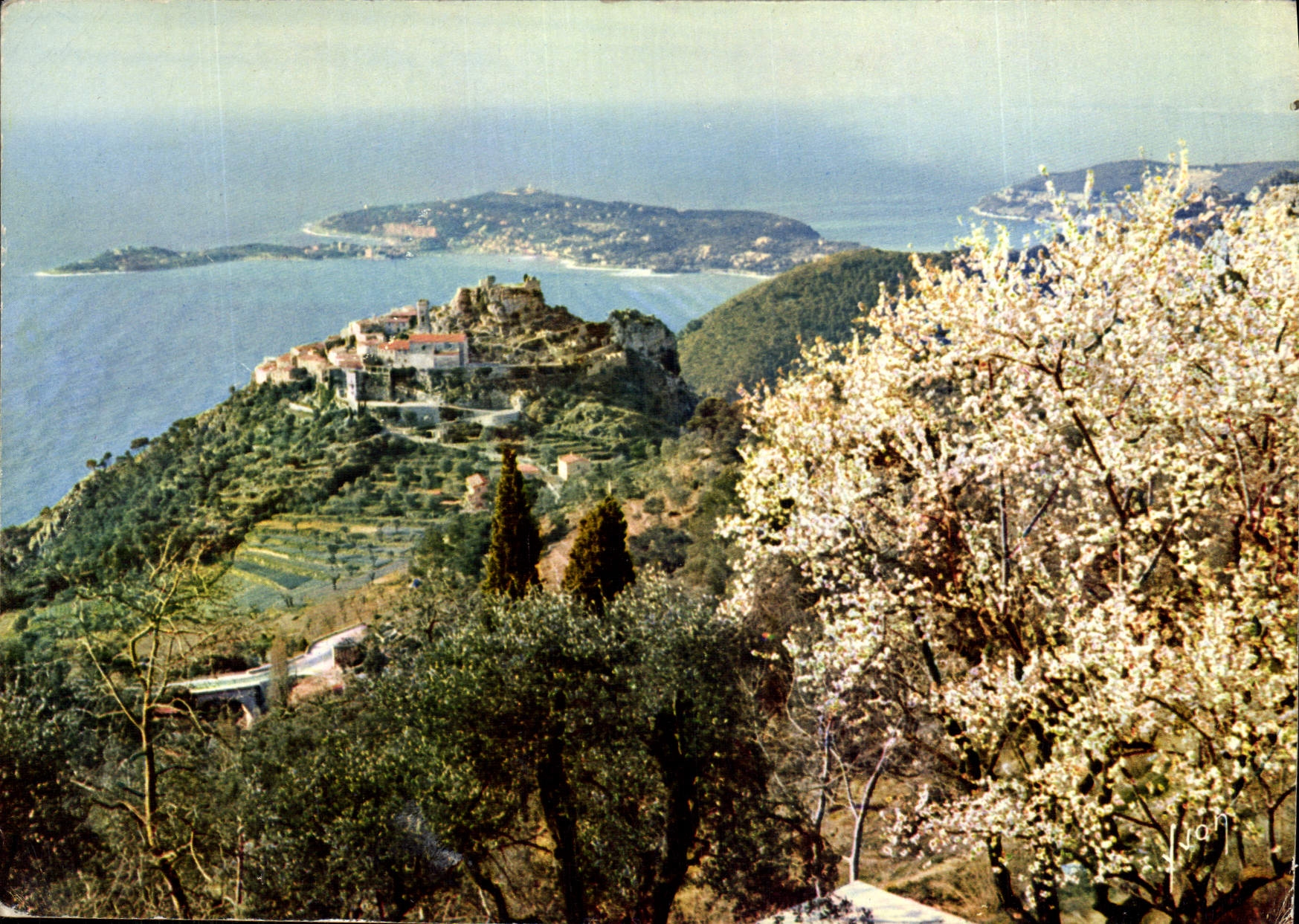 POSTAL MODERNA colores y luz de Francia que la dimensión del milagro azul de la naturaleza de Eze ve con lejos el cabo Ferrat