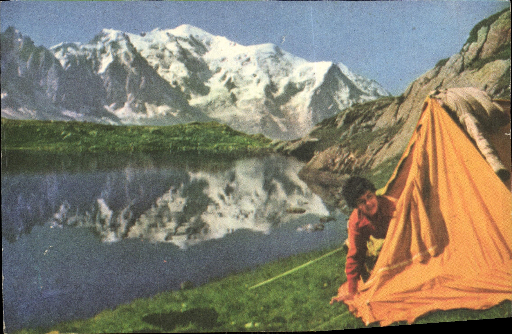 POSTAL MODERNA las cadenas blancas del lago del sitio para acampar de Mont Blanc Pelletier