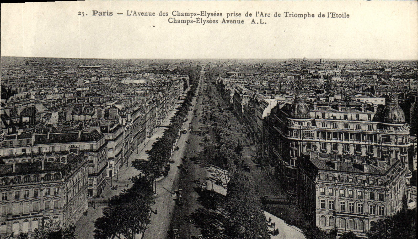 VINTAGE POSTCARD Paris the Avenue Of the Champs Elysées Taken Of Arc de Triomphe Of Etoile the Champs Elysées Avenue