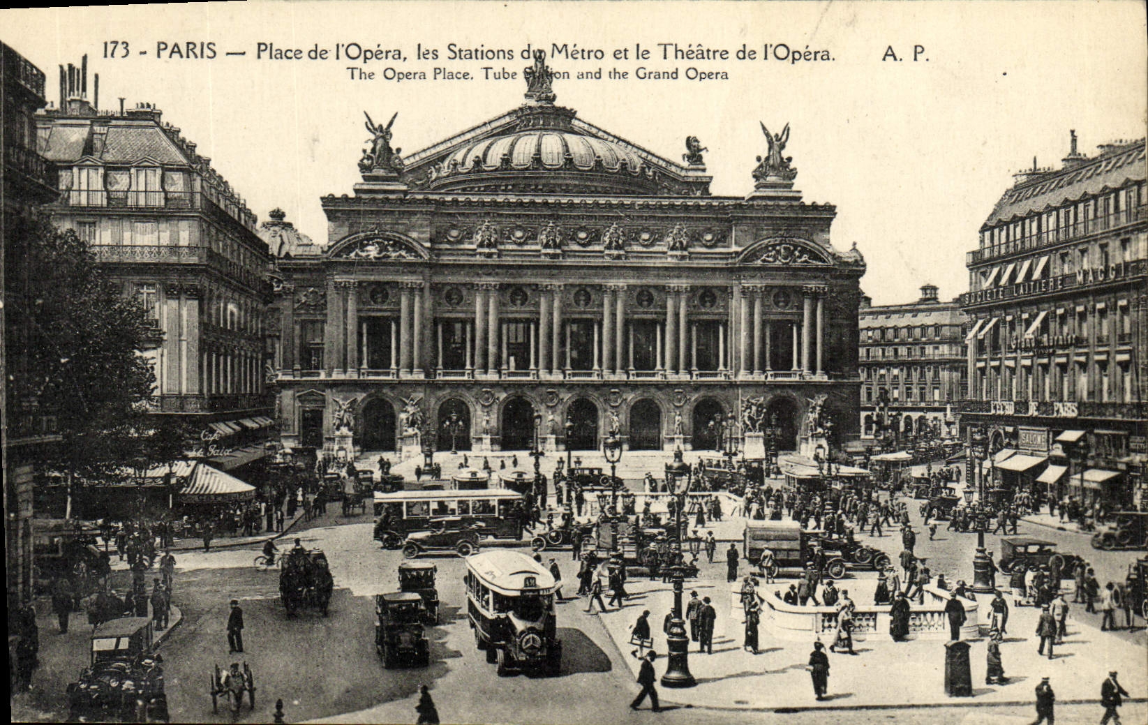 VINTAGE POSTCARD Paris Places Opera the Station Of the Subway And the Theater Of the Opera
