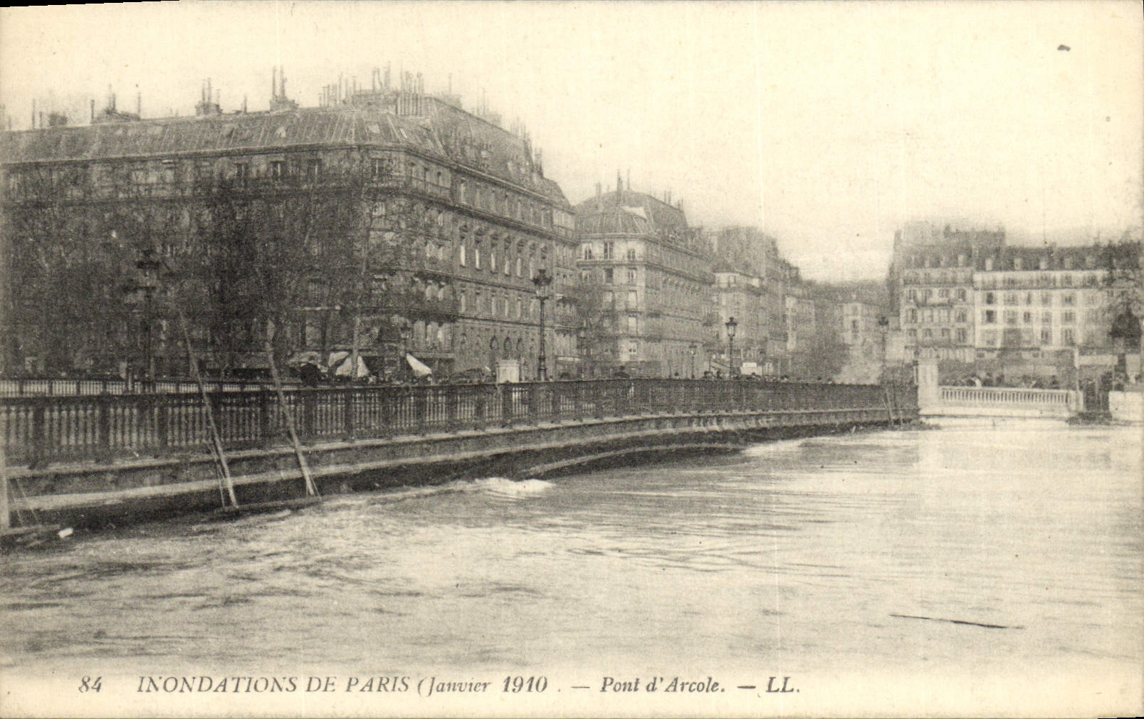 Inundaciones de la POSTAL de la VENDIMIA París del puente de enero de 1910 de Arcole