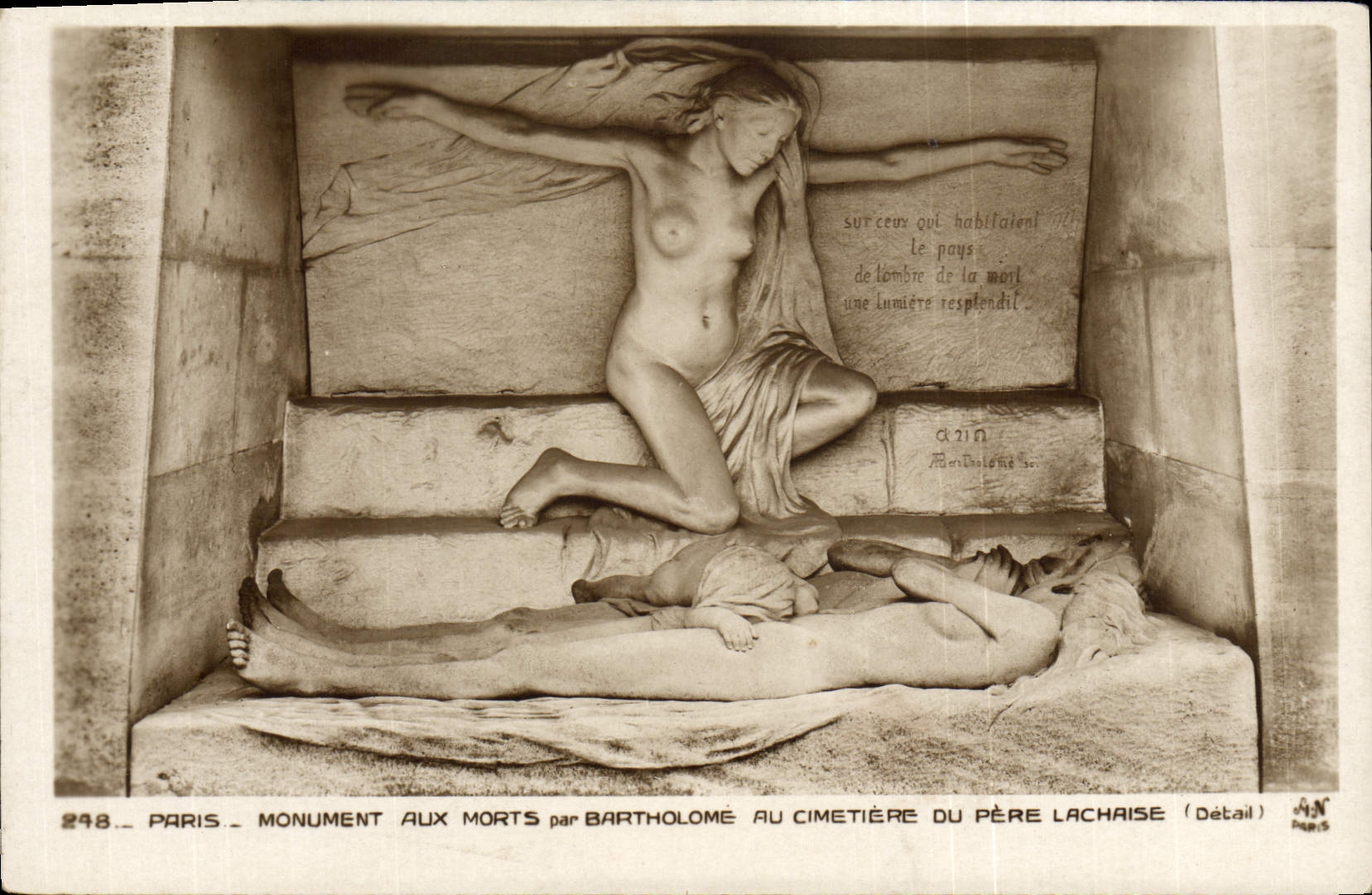 VINTAGE POSTCARD Paris War memorial By Bartholome With the Cemetery Of Lachaise Father