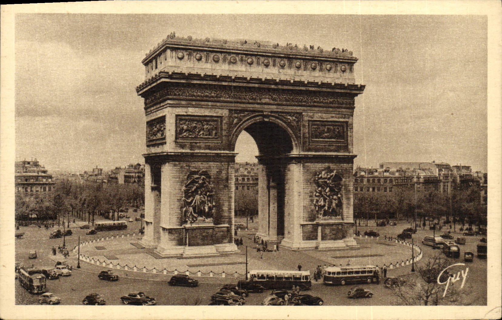 POSTAL París de la VENDIMIA y sus maravillas el lugar y Arc de Triomphe de Etoile