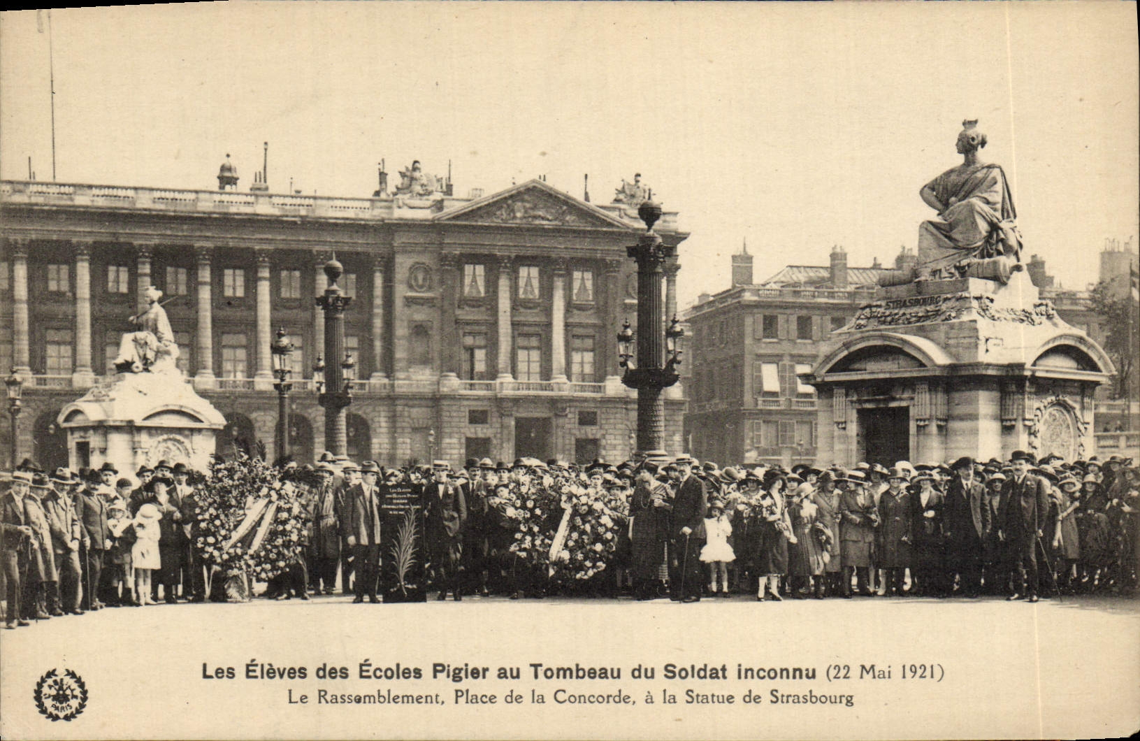 VINTAGE POSTCARD Raised Plgier Schools With the Tomb Of the Paris Unknown soldier