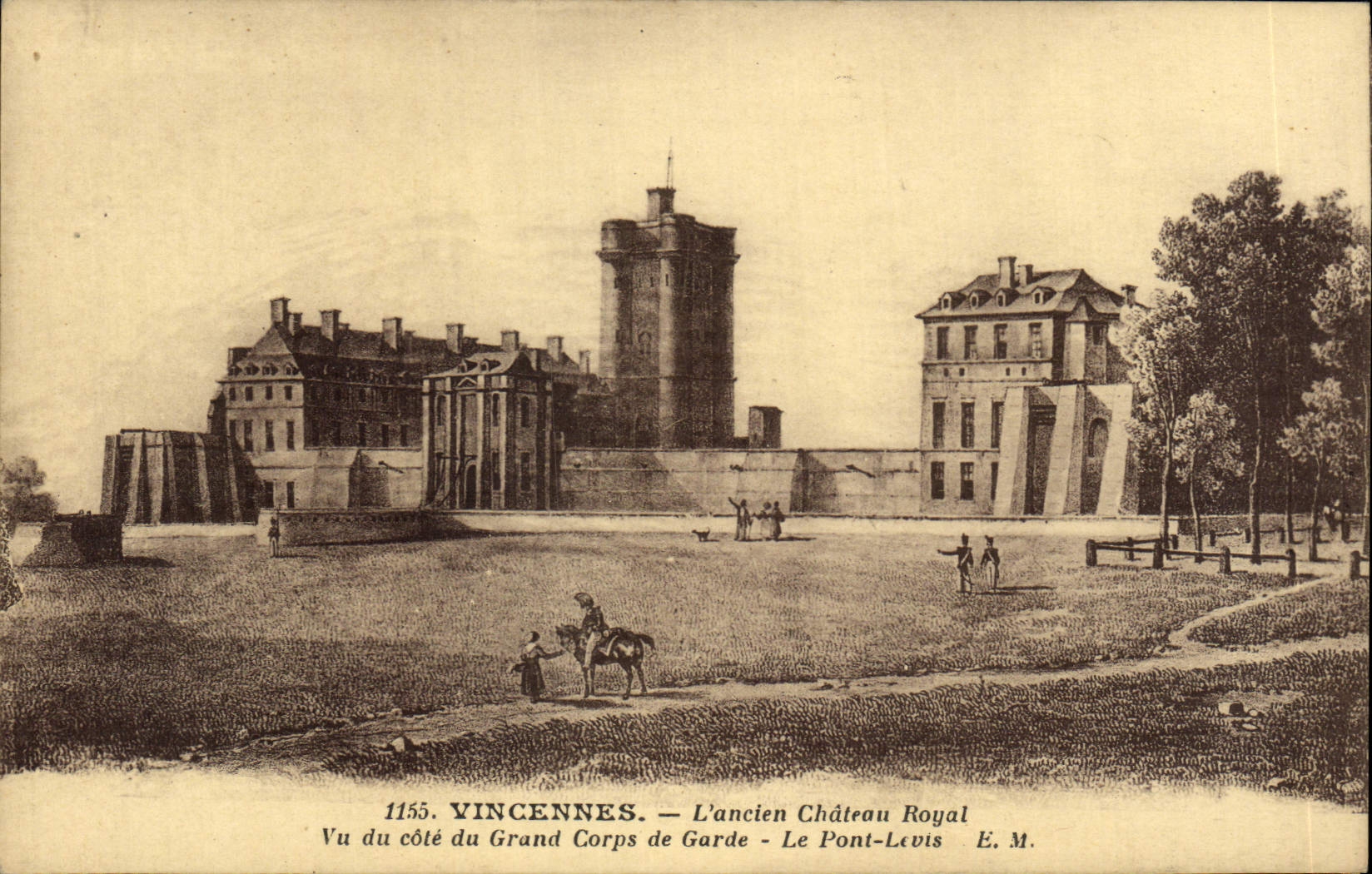 VINTAGE POSTCARD Vincennes the Old Royal Castle Seen Of the Dimension Of the Large body of guard the bridge levis