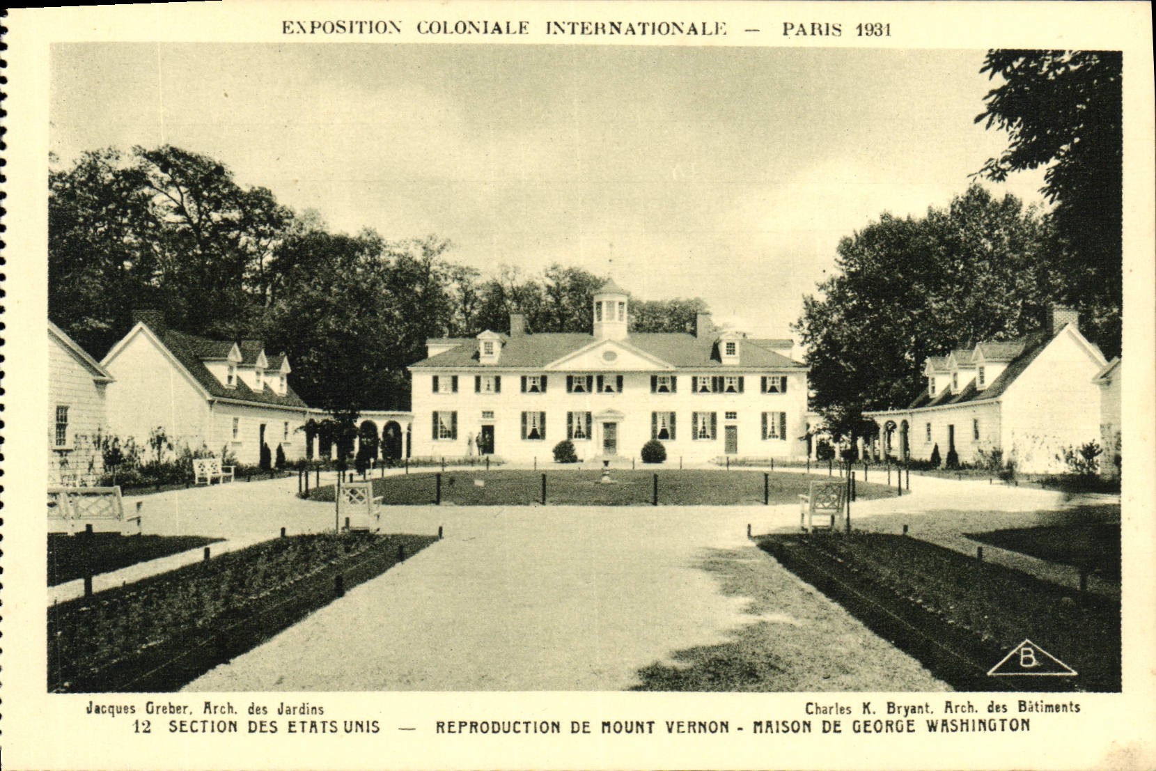 VINTAGE POSTCARD Fair Colonial International Paris 1931 Section Of the House United States of George Washington