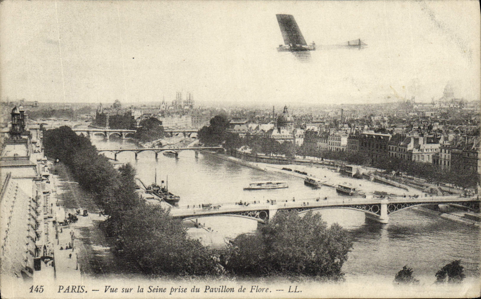 POSTAL París de la VENDIMIA vista en el Seine tomado Pavillon de Flore del plano