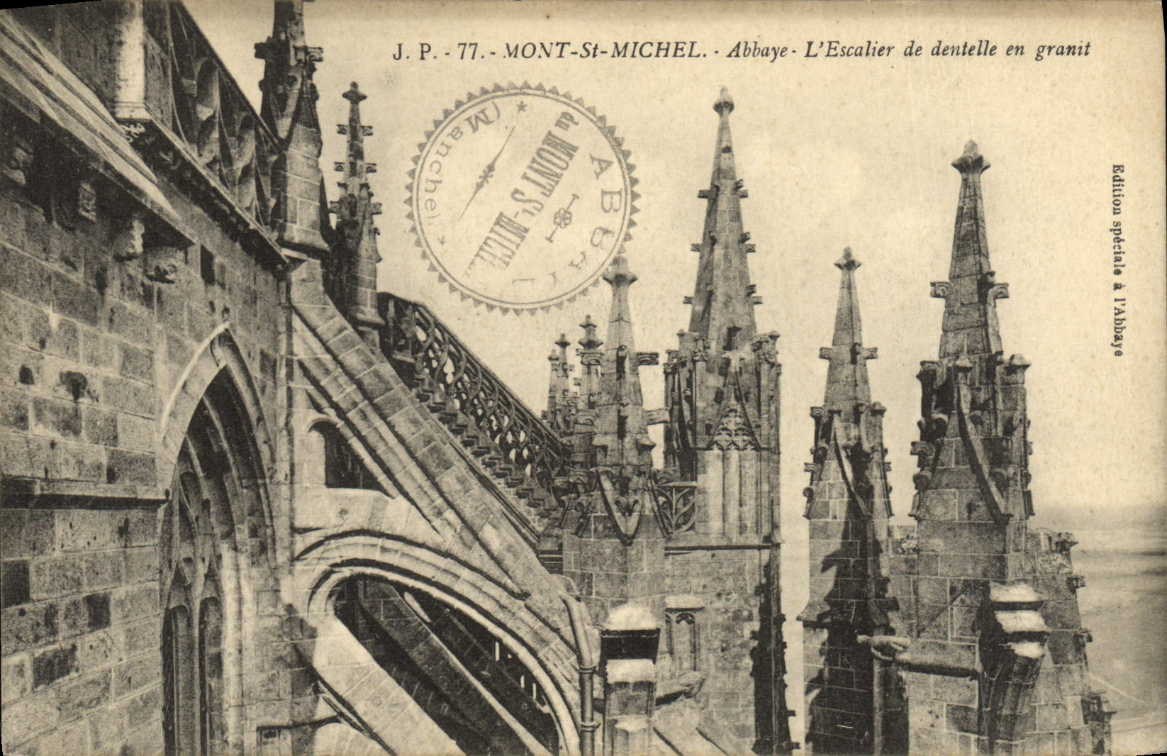 VINTAGE POSTCARD Mont Saint Michel Abbey the Granite Lace Staircase