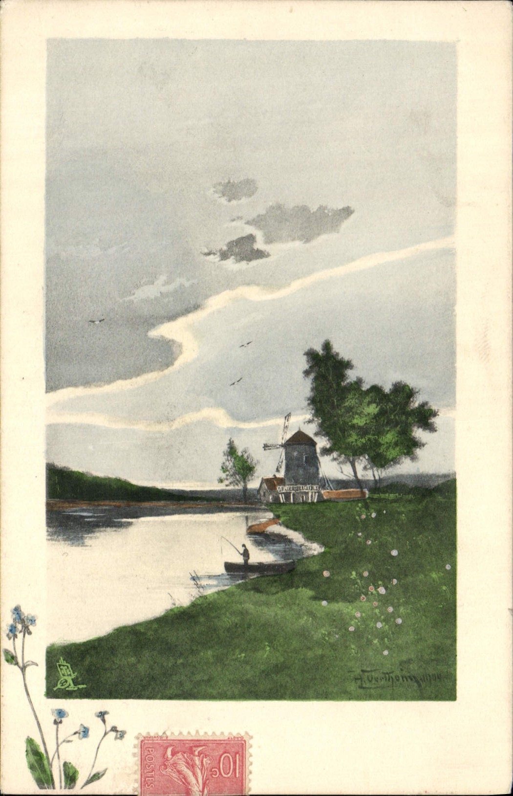 CPA Fantaisie Moulin Peche Pecheur