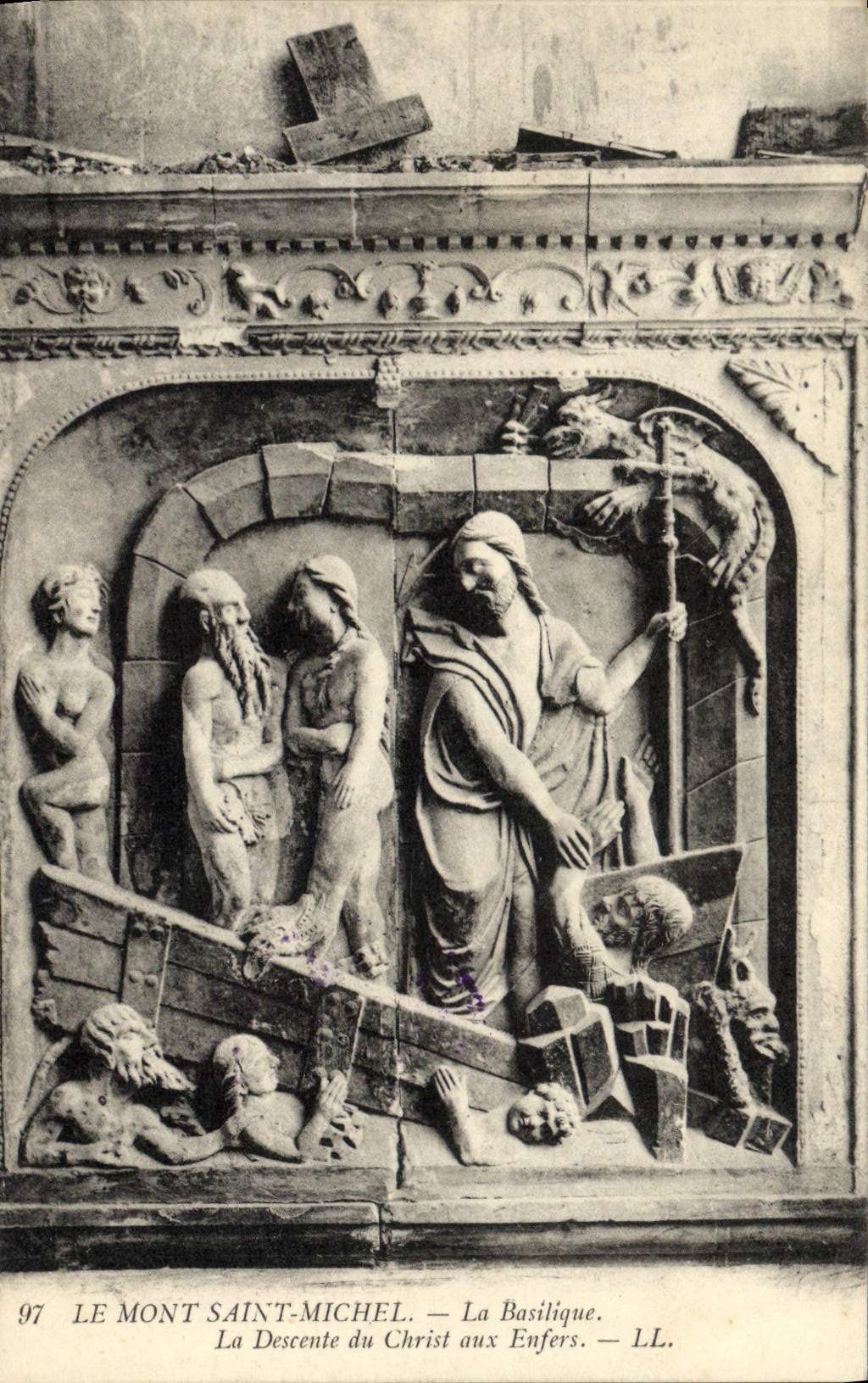 VINTAGE POSTCARD Mont Saint Michel the Basilica Desecente Of Christ