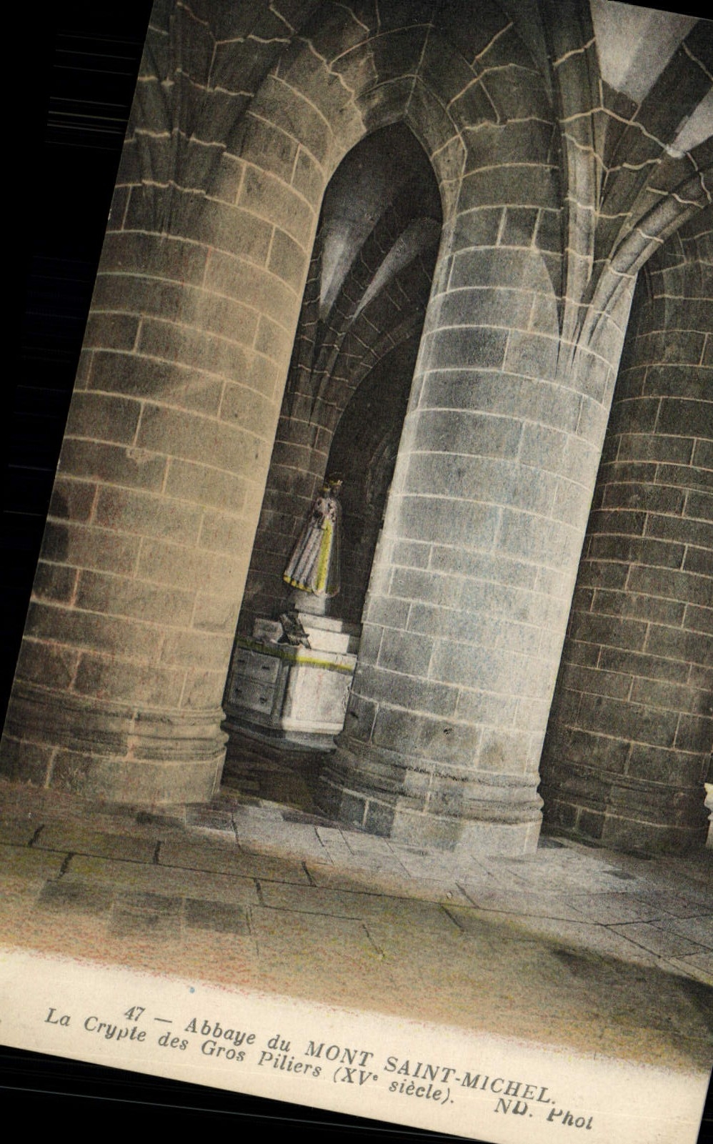 VINTAGE POSTCARD Abbey Of Mont Saint Michel the Crypt Of Cgros pillars