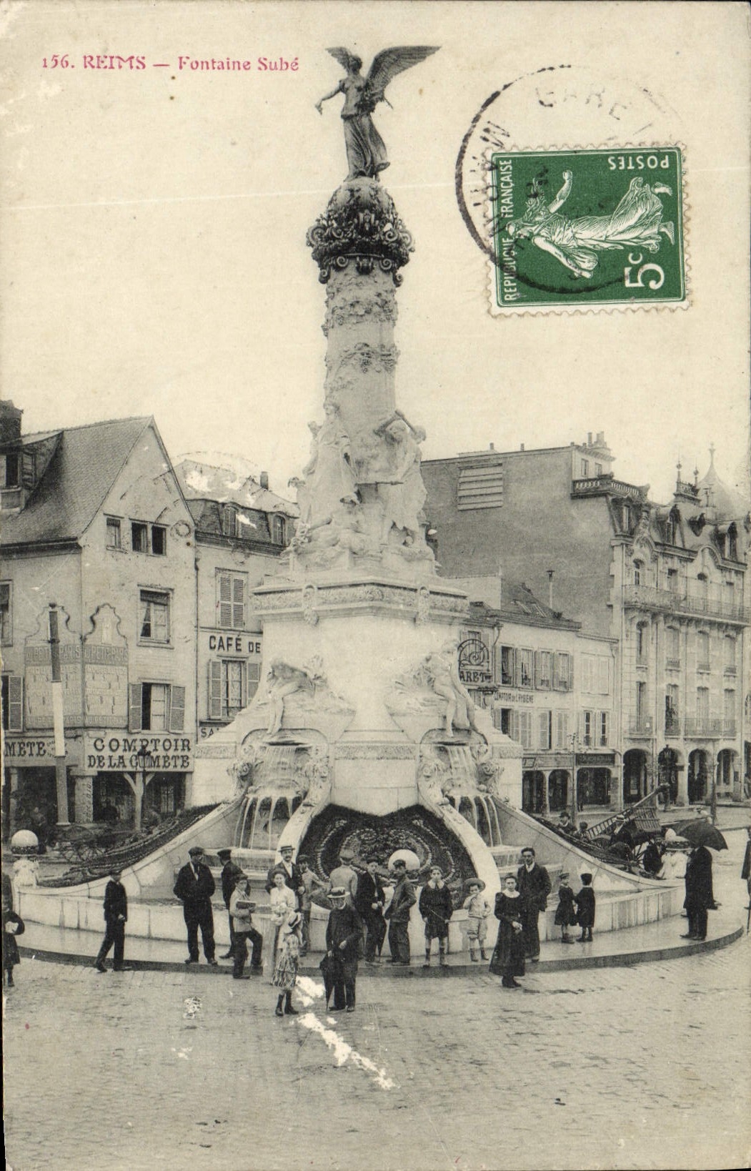 VINTAGE POSTCARD Rheims Sube Fountain
