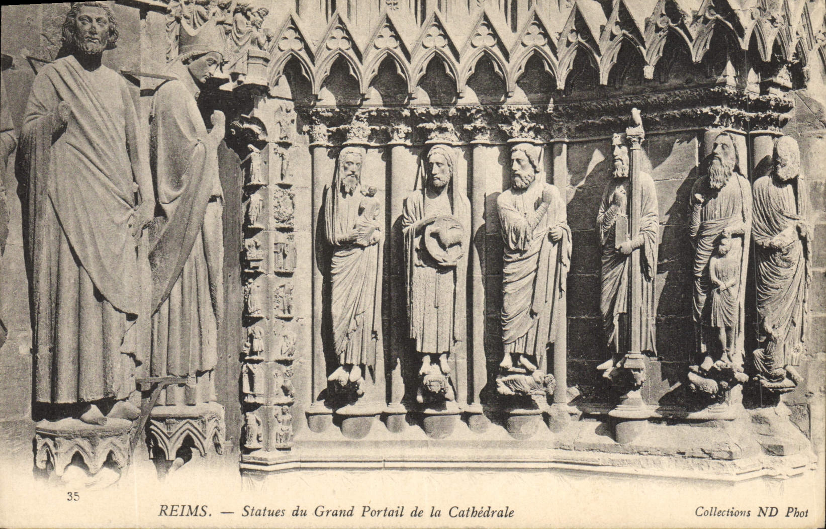 CPA Reims Statues Du Grand Portail De La Cathedrale