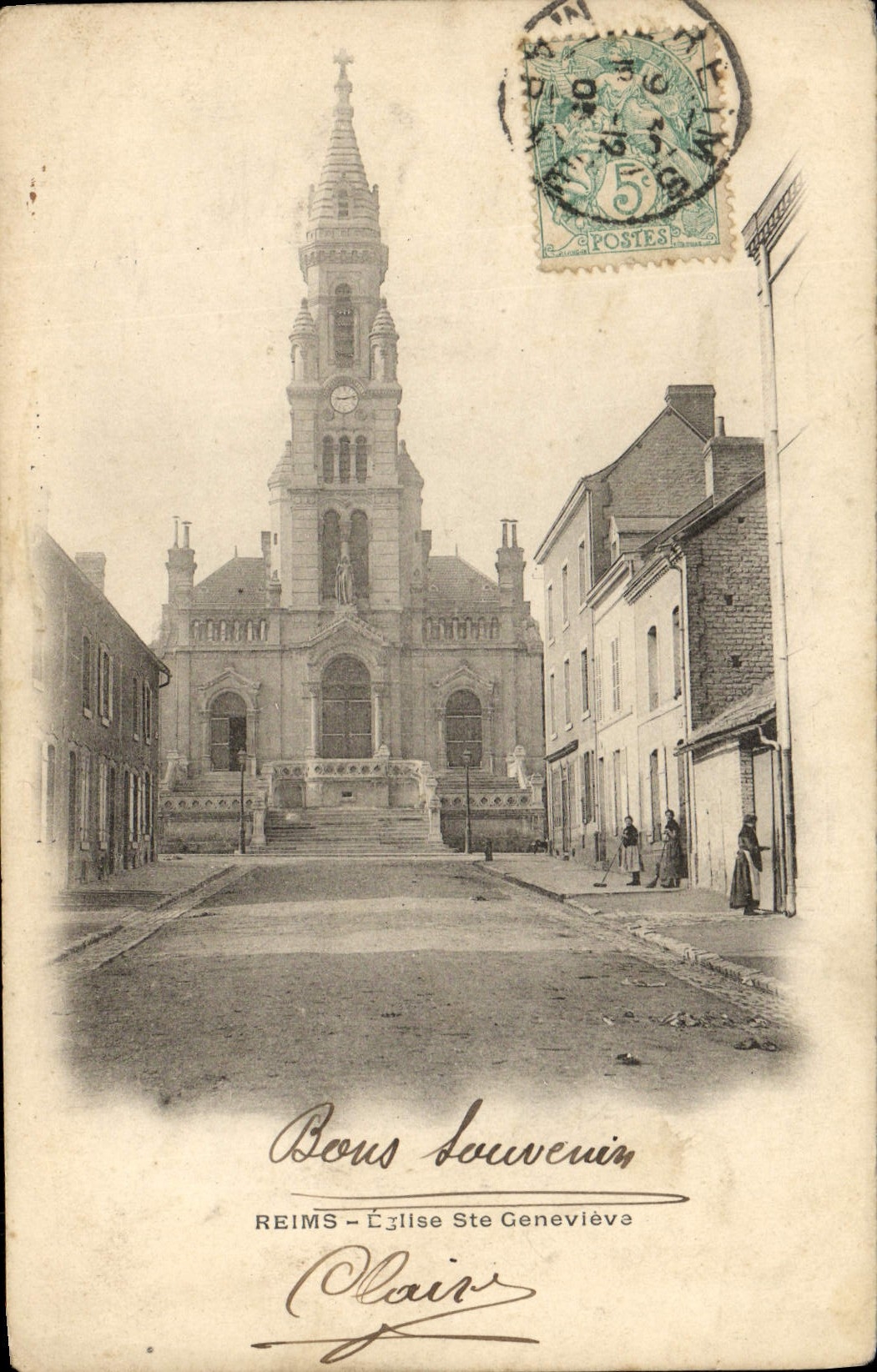 VINTAGE POSTCARD Rheims Church co. Genevieve